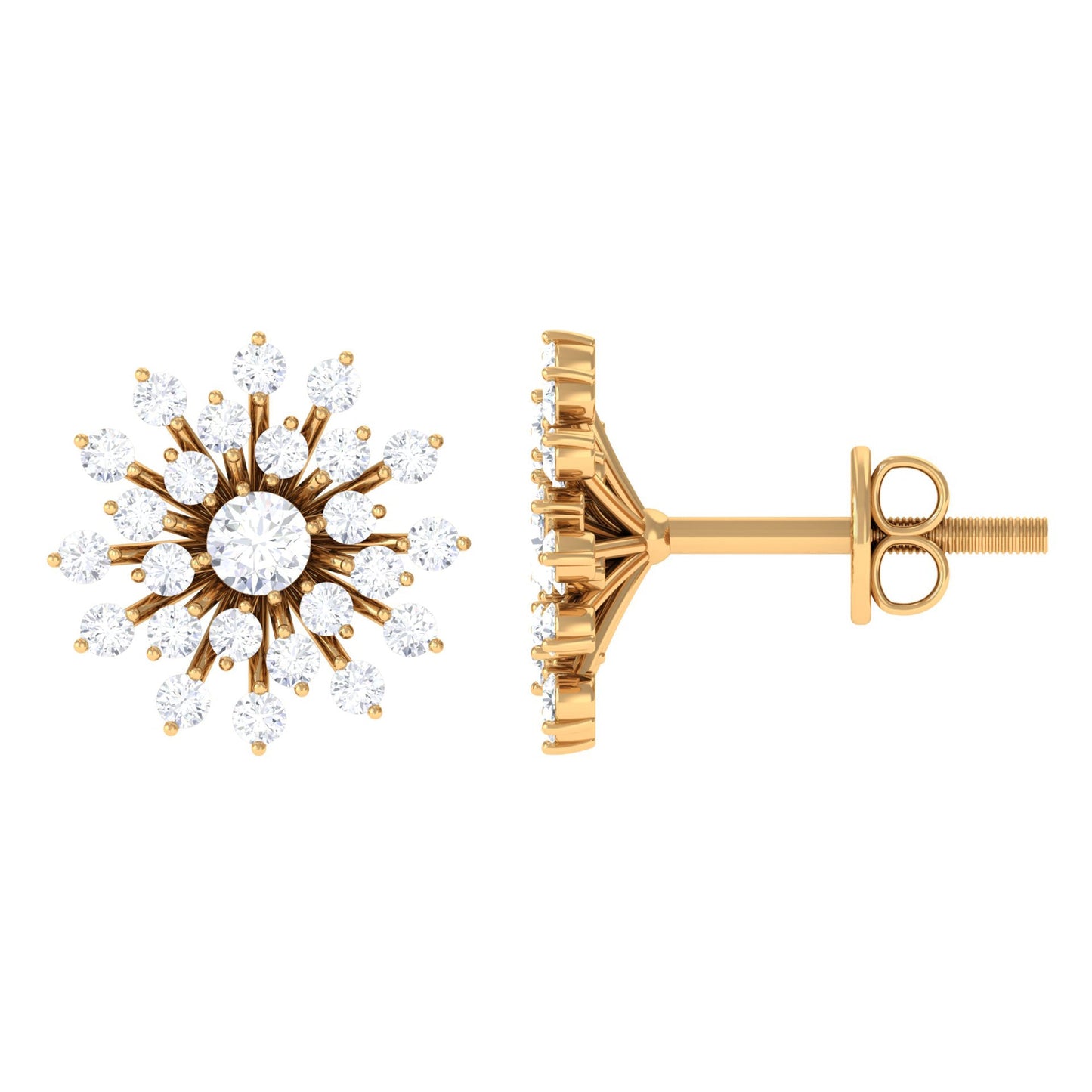 Certified Real Diamond Snowflake Earrings with Screw Back