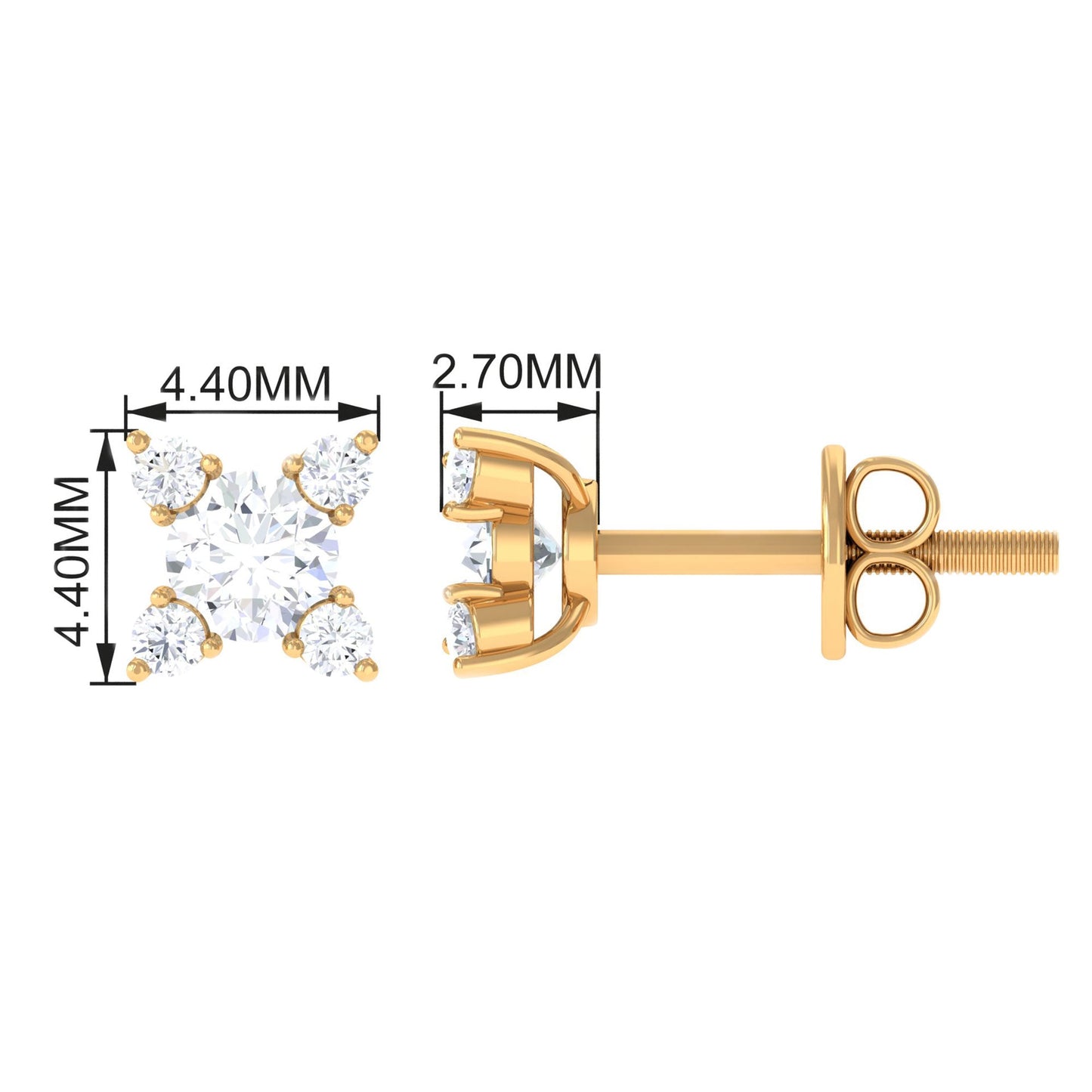Real Diamond Flower Stud Earrings with Screw Backs