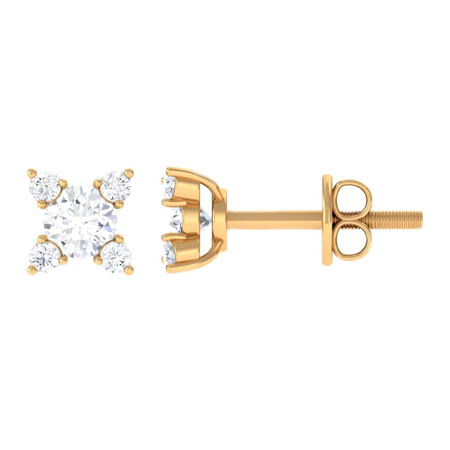 Real Diamond Flower Stud Earrings with Screw Backs