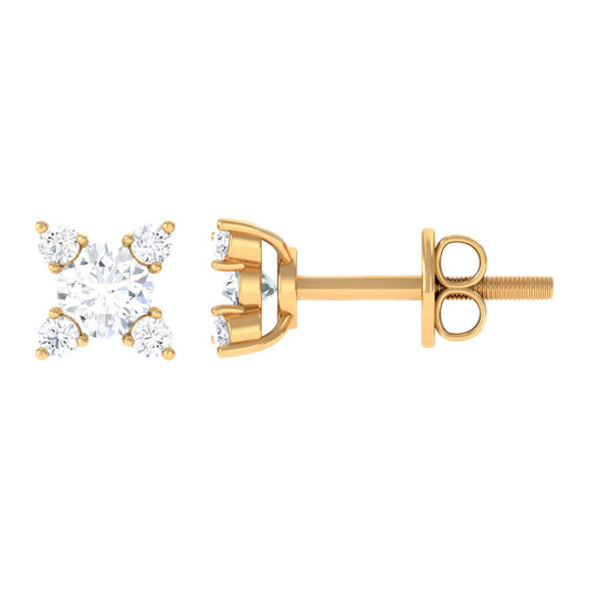 Real Diamond Flower Stud Earrings with Screw Backs