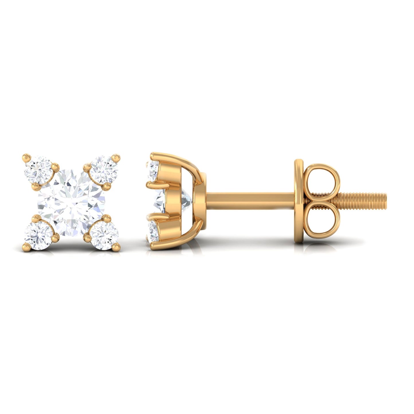 Real Diamond Flower Stud Earrings with Screw Backs