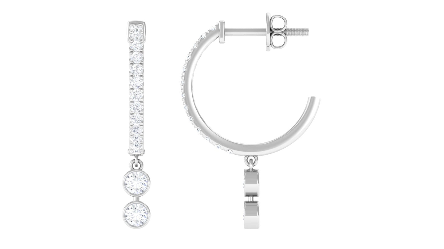 Diamond Hoop Drop Earrings in Bezel Setting
