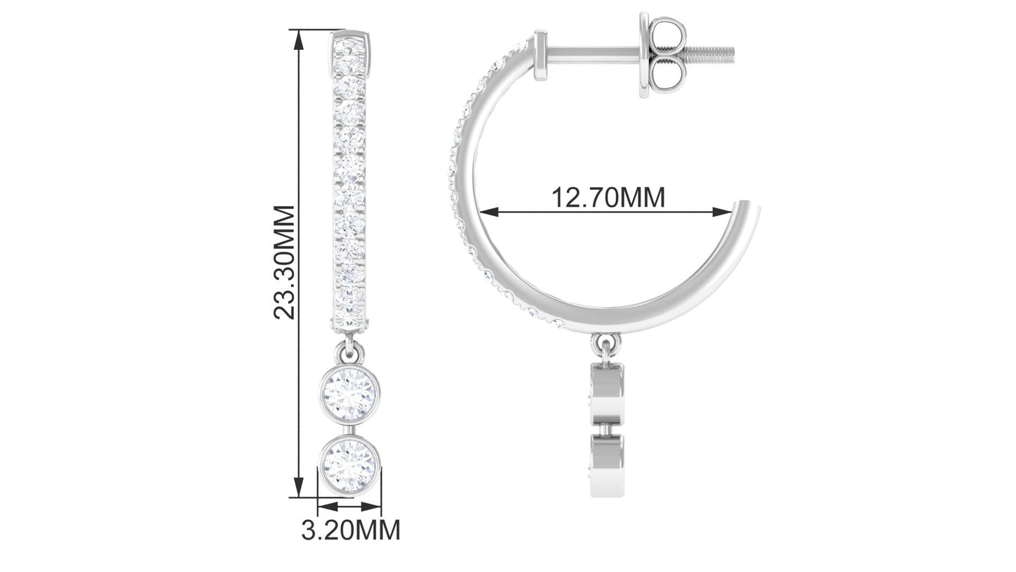 Diamond Hoop Drop Earrings in Bezel Setting