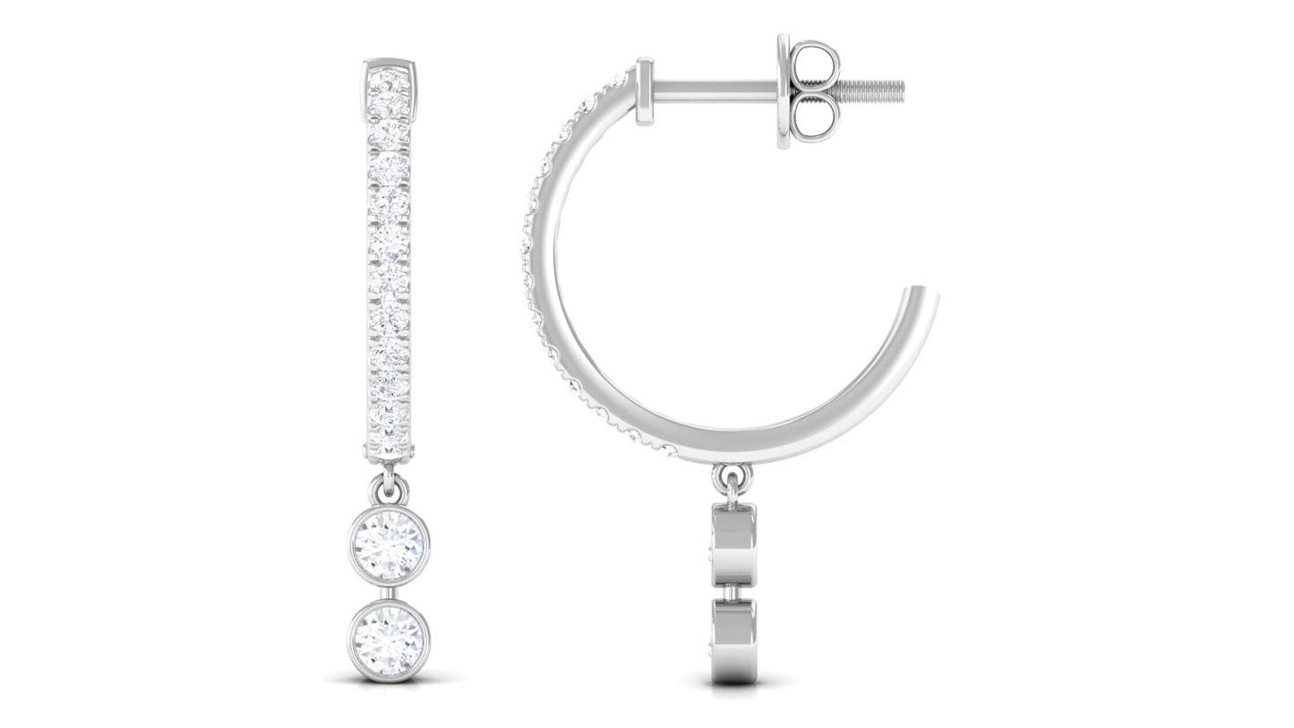 Diamond Hoop Drop Earrings in Bezel Setting