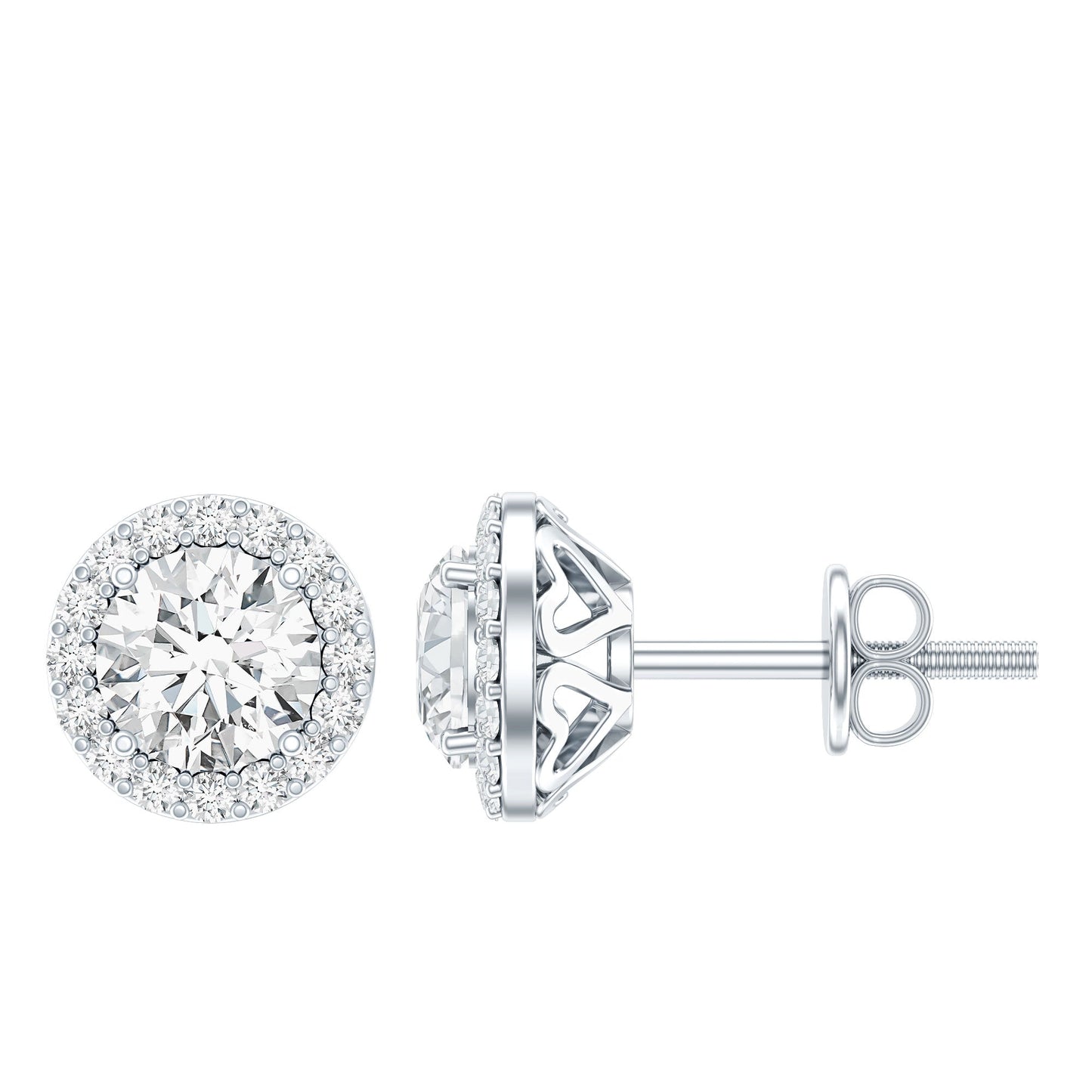 Certified Moissanite Halo Stud Earrings with Screw Back