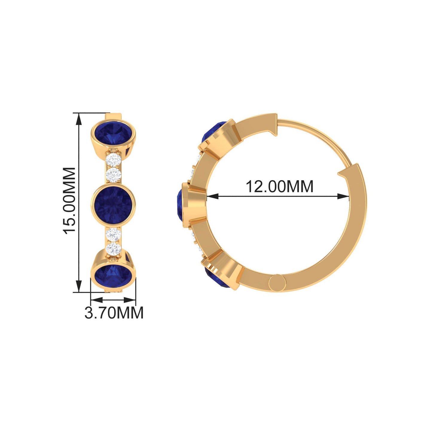 Natural Blue Sapphire Diamond Hinged Hoop Earrings