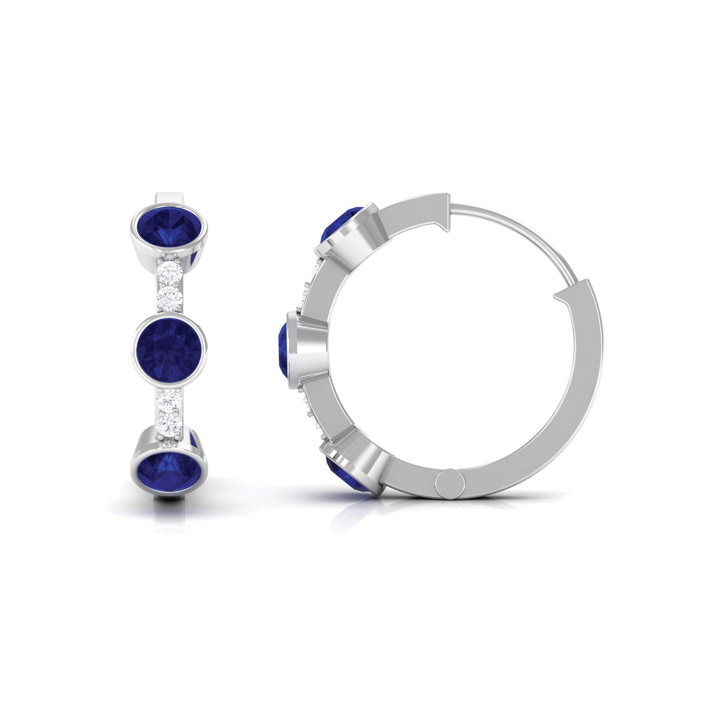 Natural Blue Sapphire Diamond Hinged Hoop Earrings