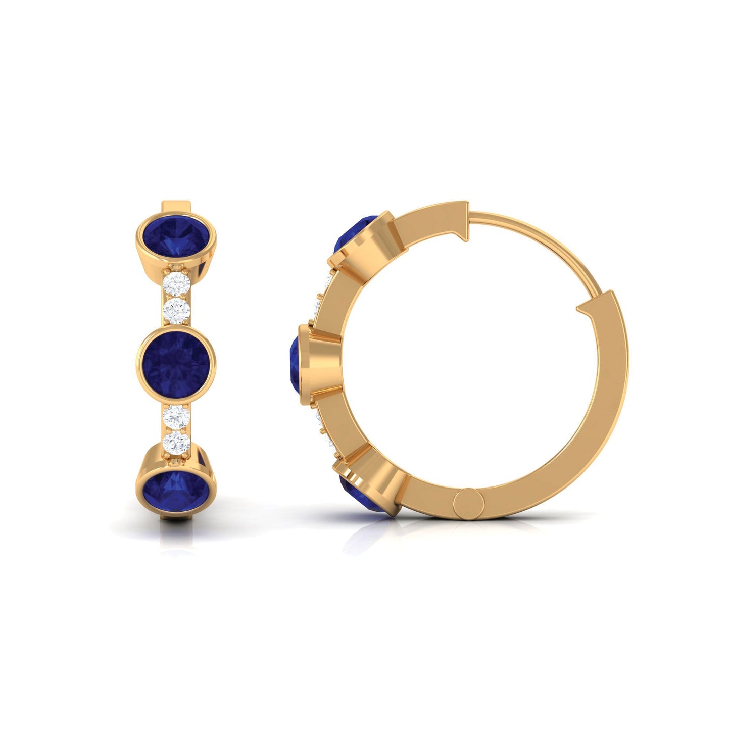 Natural Blue Sapphire Diamond Hinged Hoop Earrings