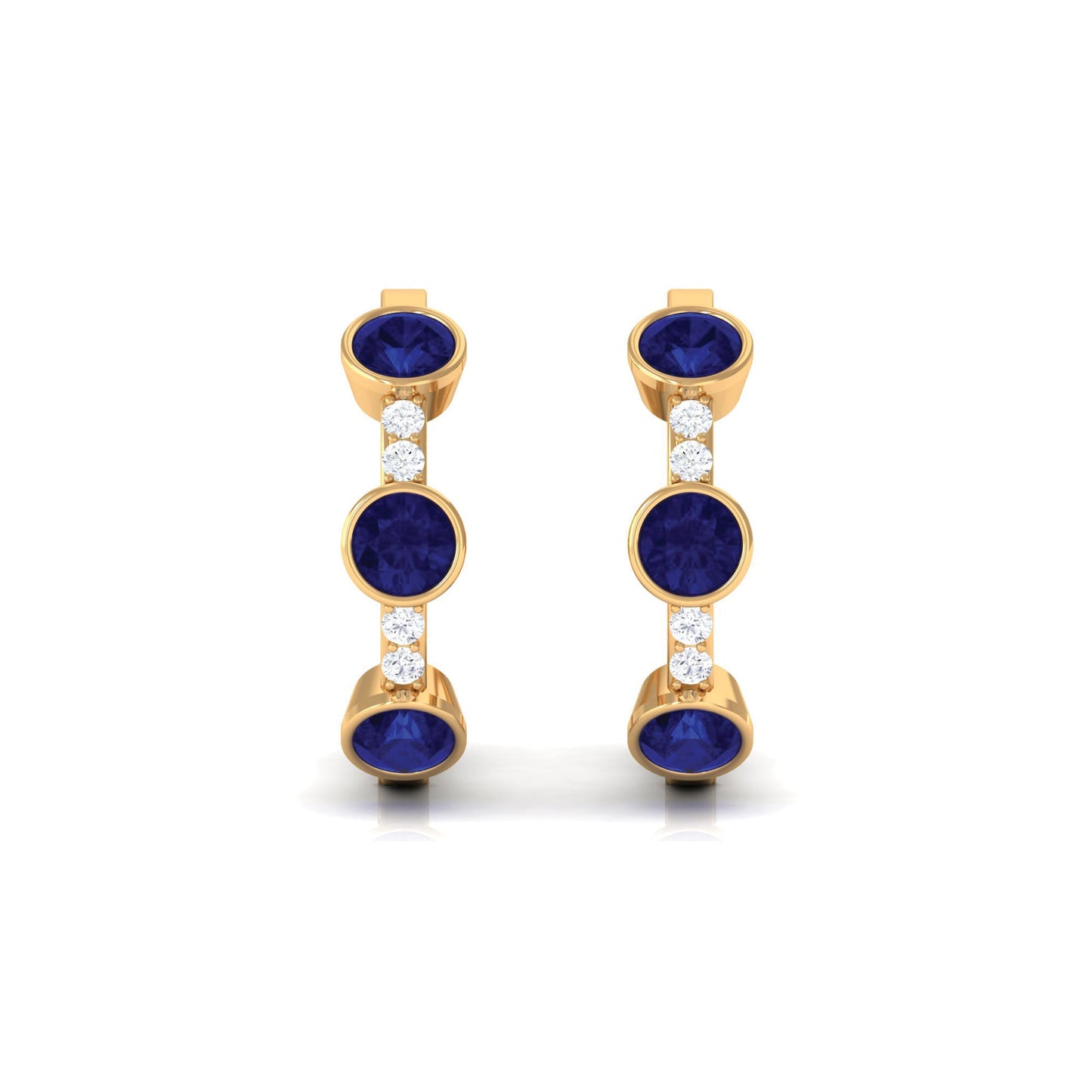 Natural Blue Sapphire Diamond Hinged Hoop Earrings