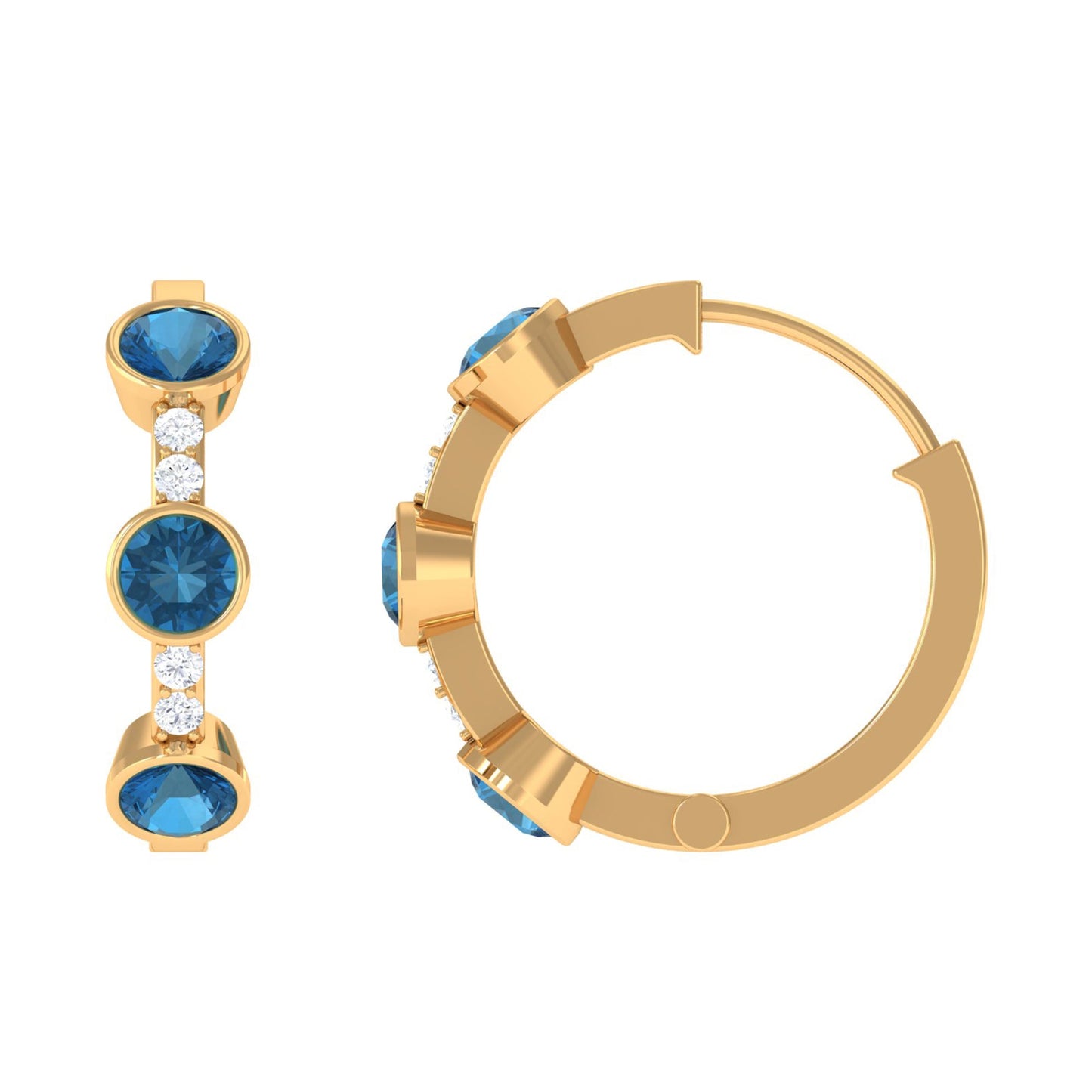 Certified London Blue Topaz and Diamond Hinged Hoop Earrings