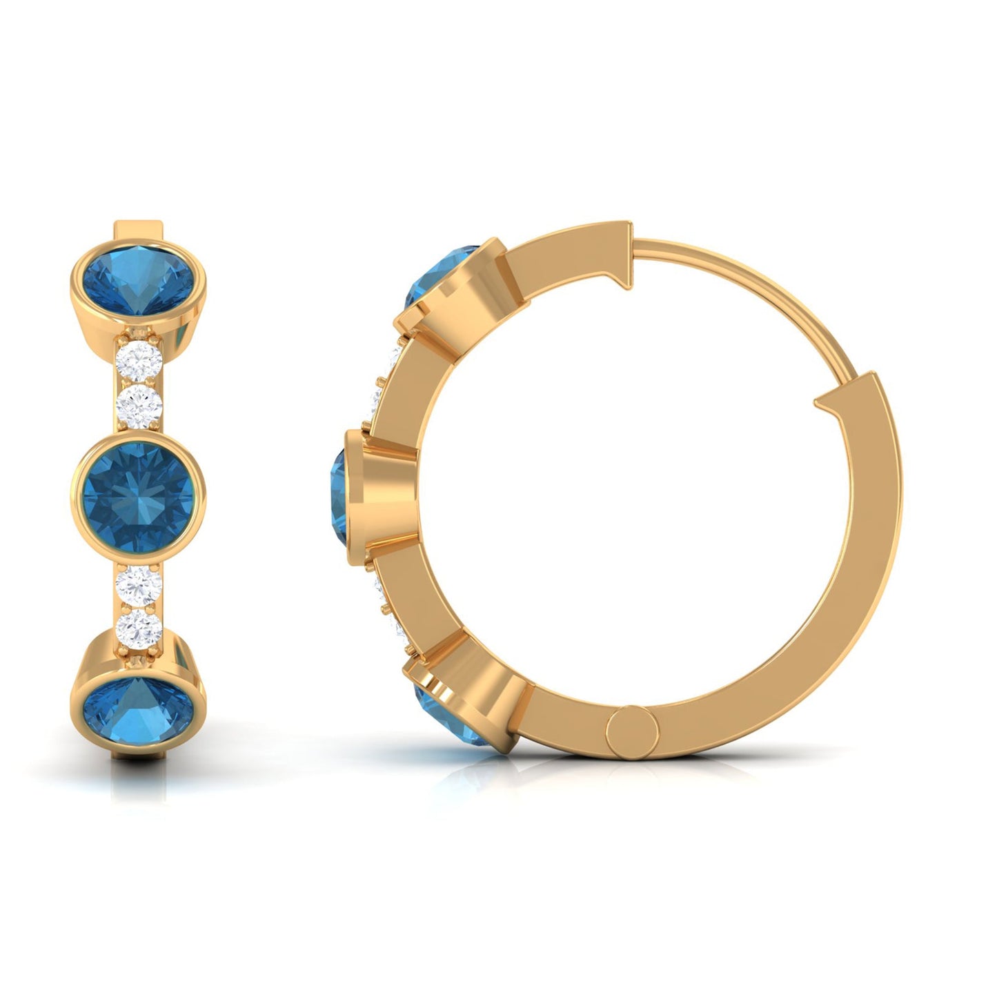 Certified London Blue Topaz and Diamond Hinged Hoop Earrings