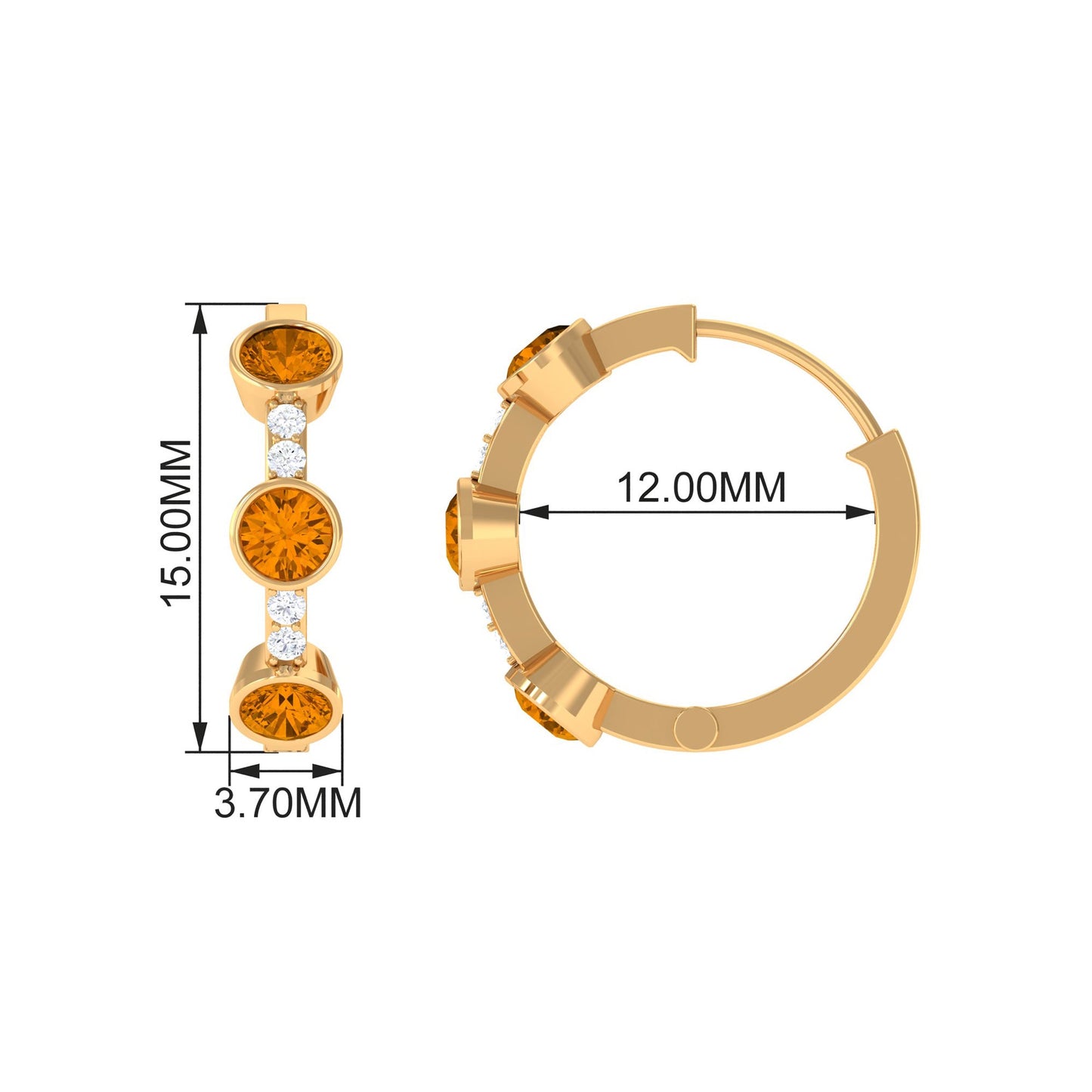 Bezel Set Citrine Hinged Hoop Earrings with Diamond