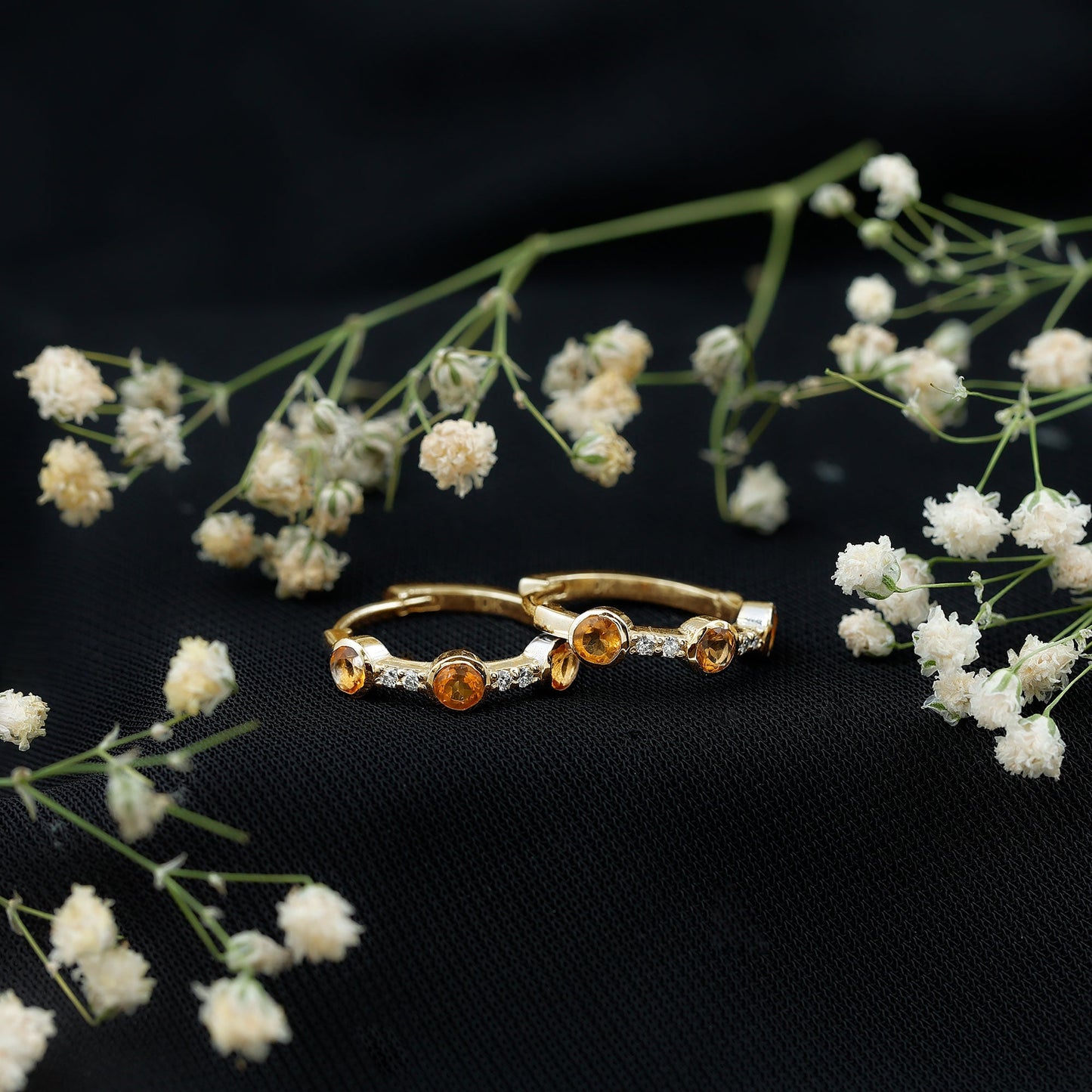 Bezel Set Citrine Hinged Hoop Earrings with Diamond