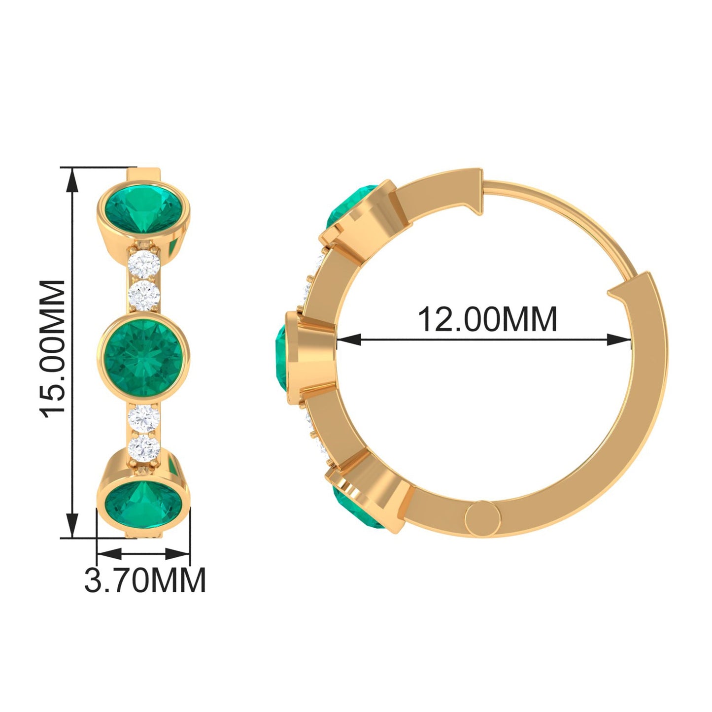 Certified Real Emerald Hoop Earrings with Diamond