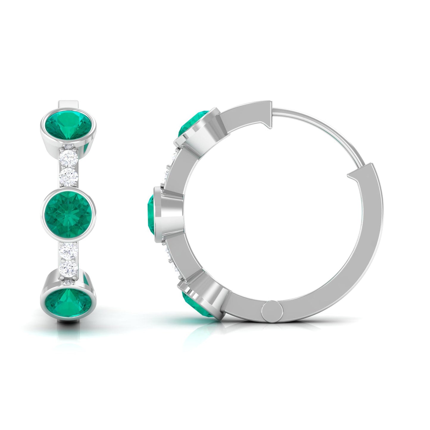 Certified Real Emerald Hoop Earrings with Diamond