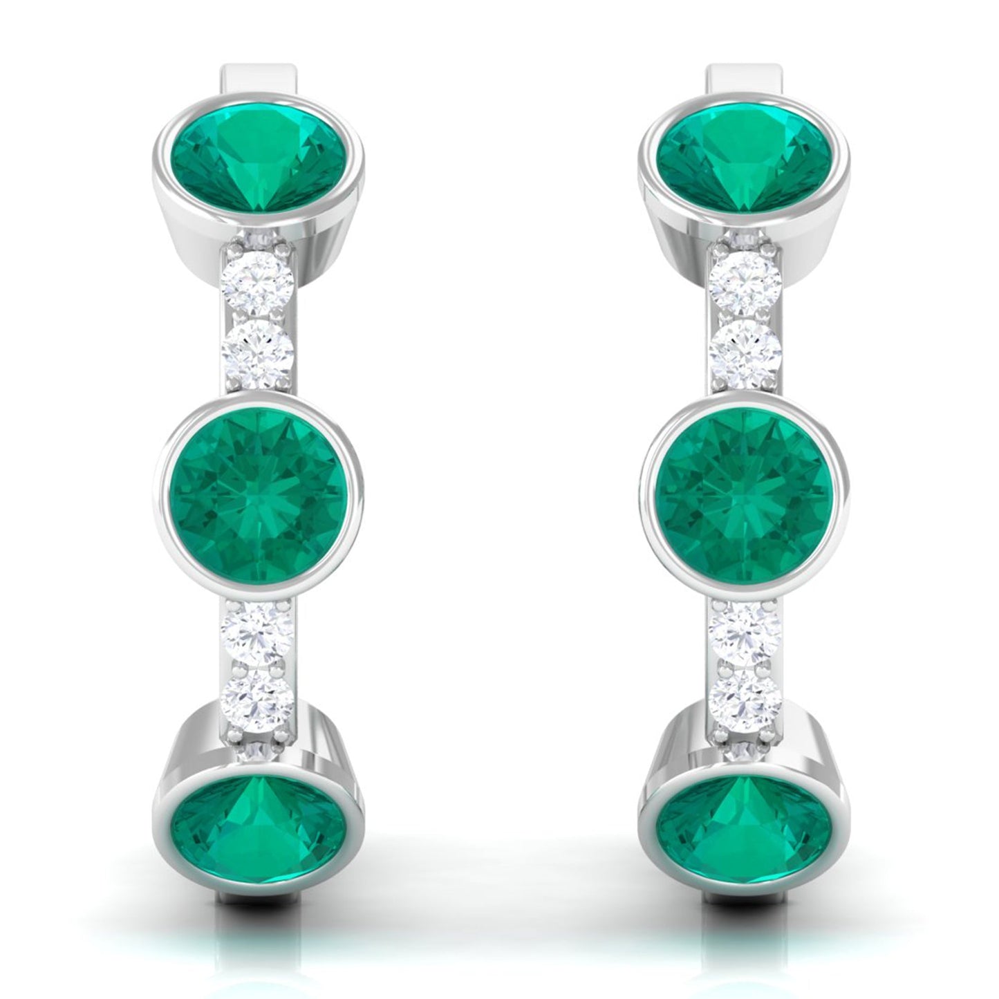 Certified Real Emerald Hoop Earrings with Diamond