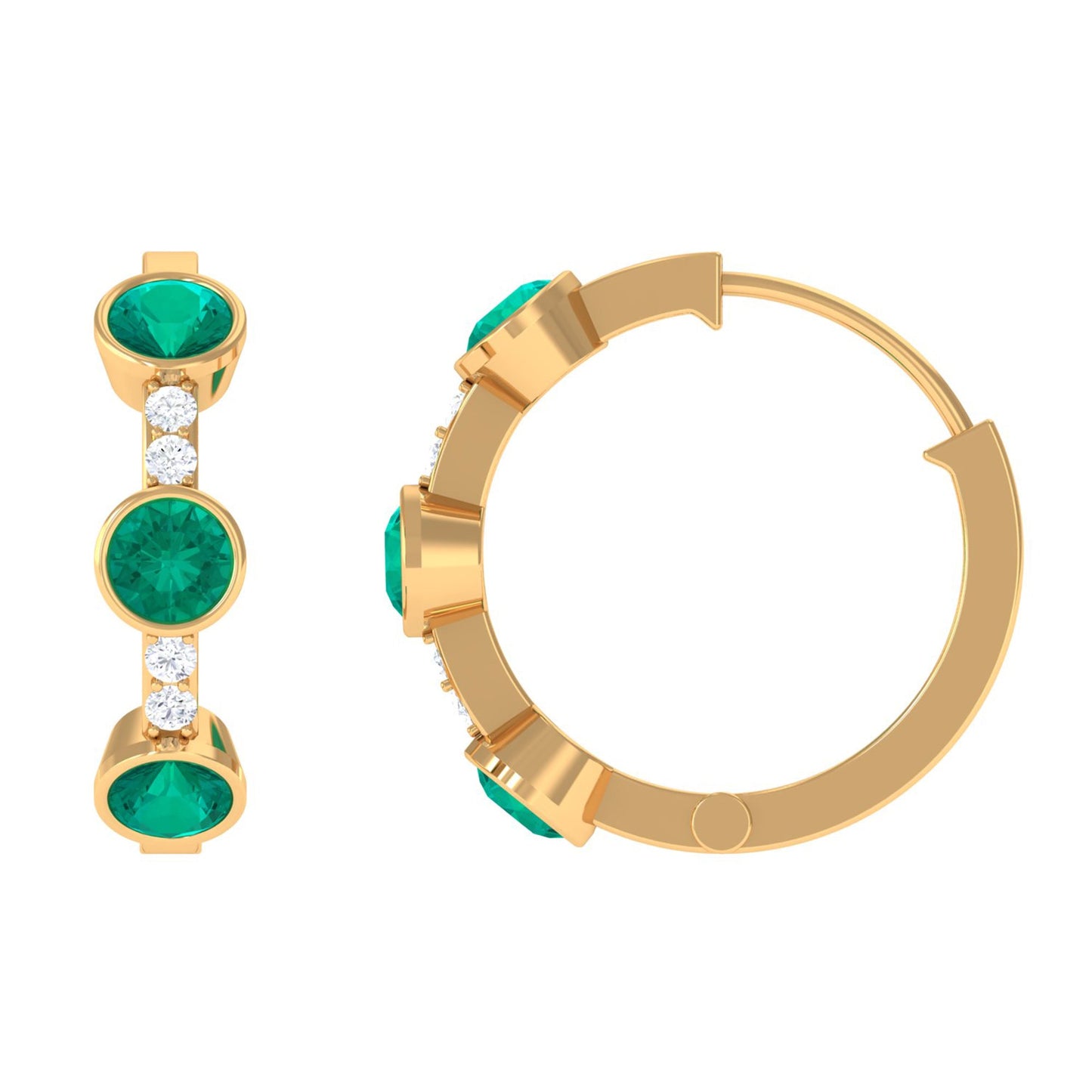 Certified Real Emerald Hoop Earrings with Diamond