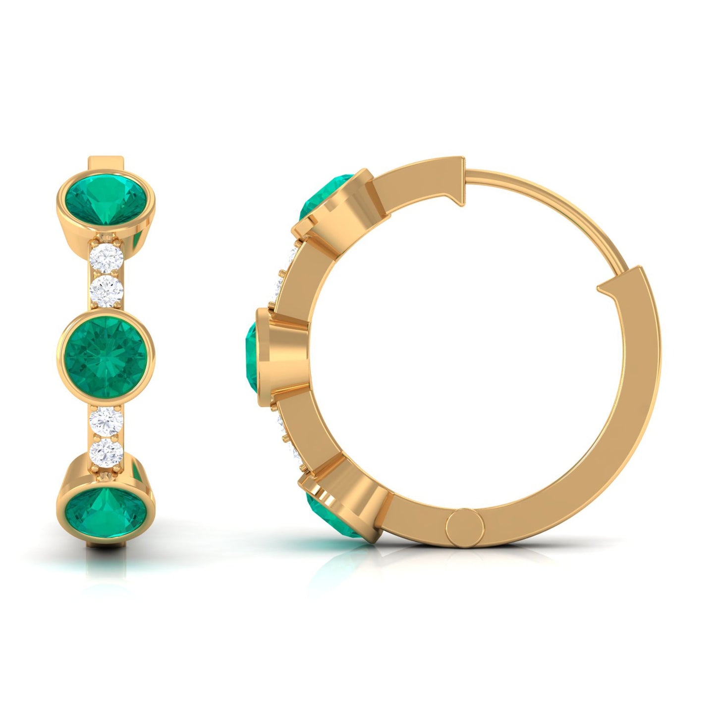 Certified Real Emerald Hoop Earrings with Diamond