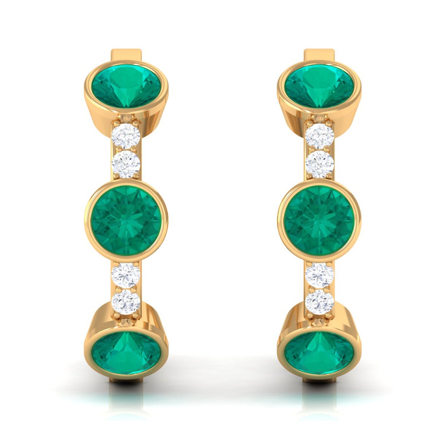Certified Real Emerald Hoop Earrings with Diamond