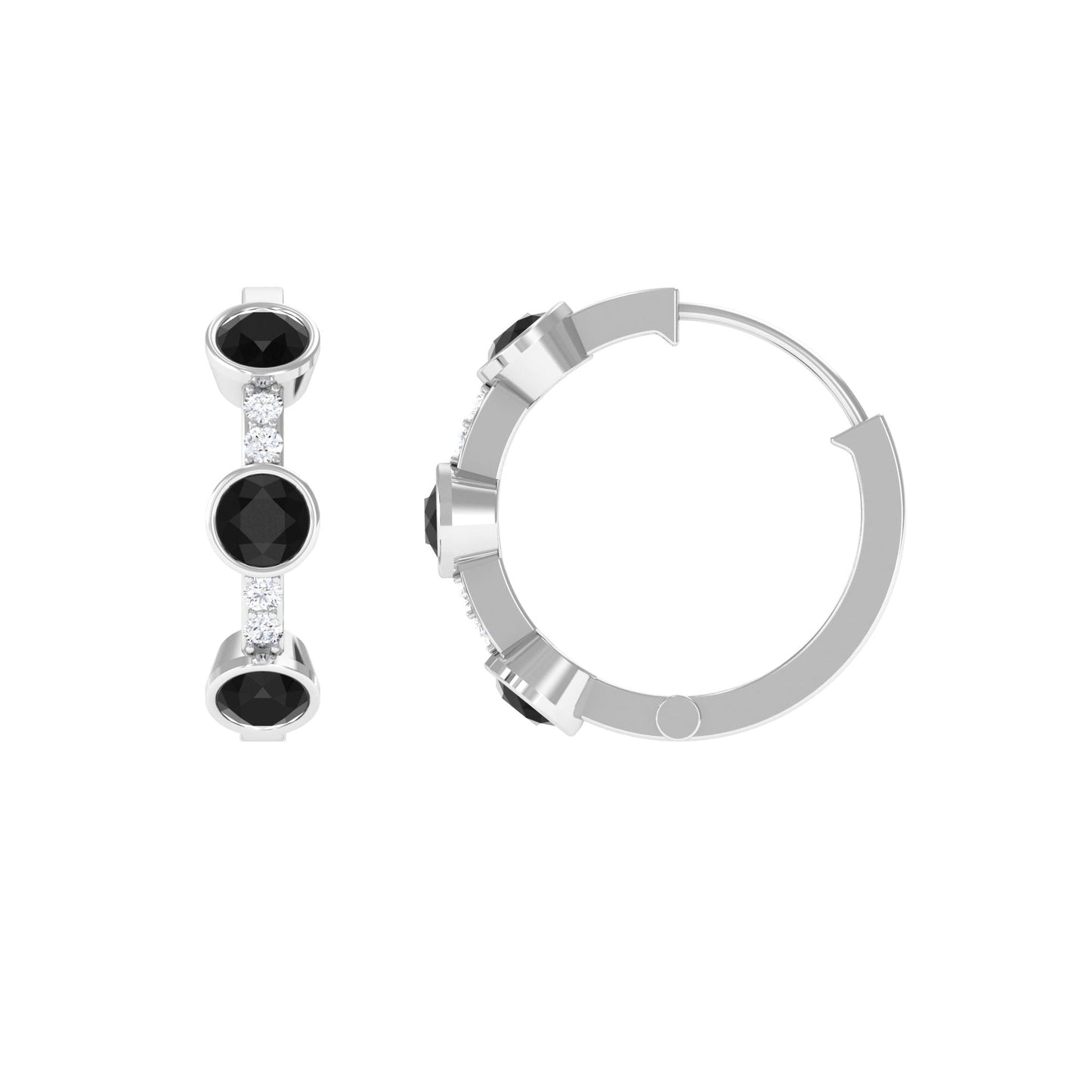 Lab Created Black and White Diamond Hinged Hoop Earrings