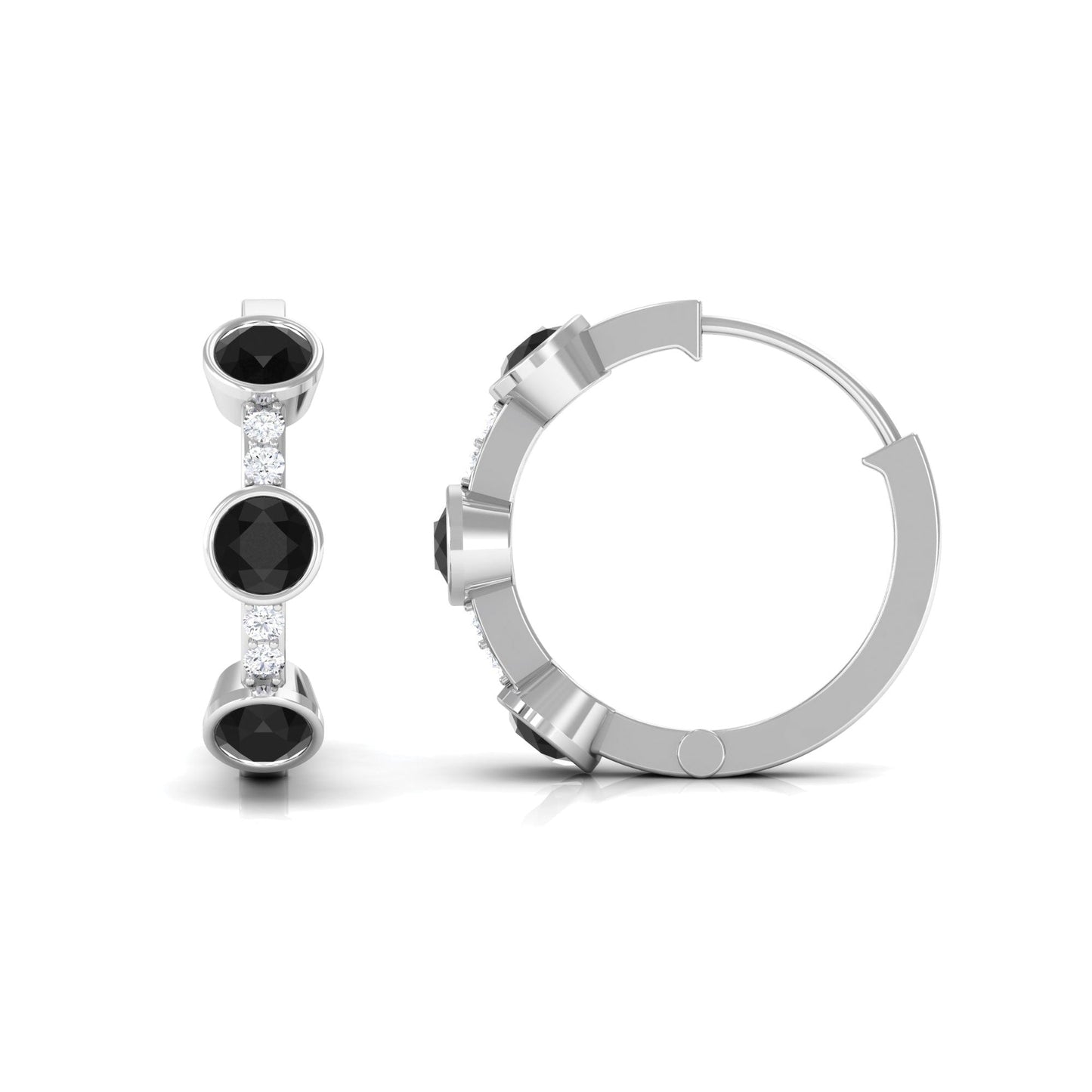 Lab Created Black and White Diamond Hinged Hoop Earrings