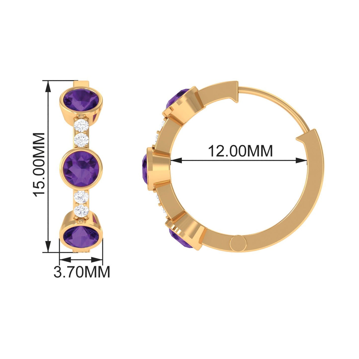 Certified Natural Amethyst Hoop Diamond Earrings