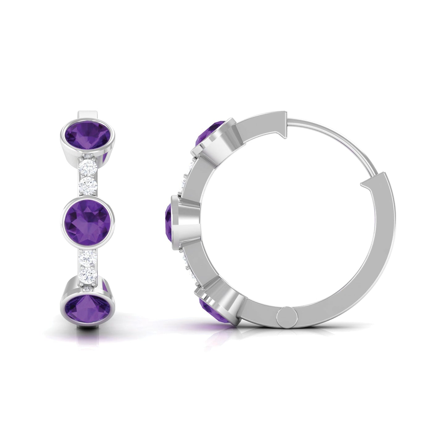 Certified Natural Amethyst Hoop Diamond Earrings