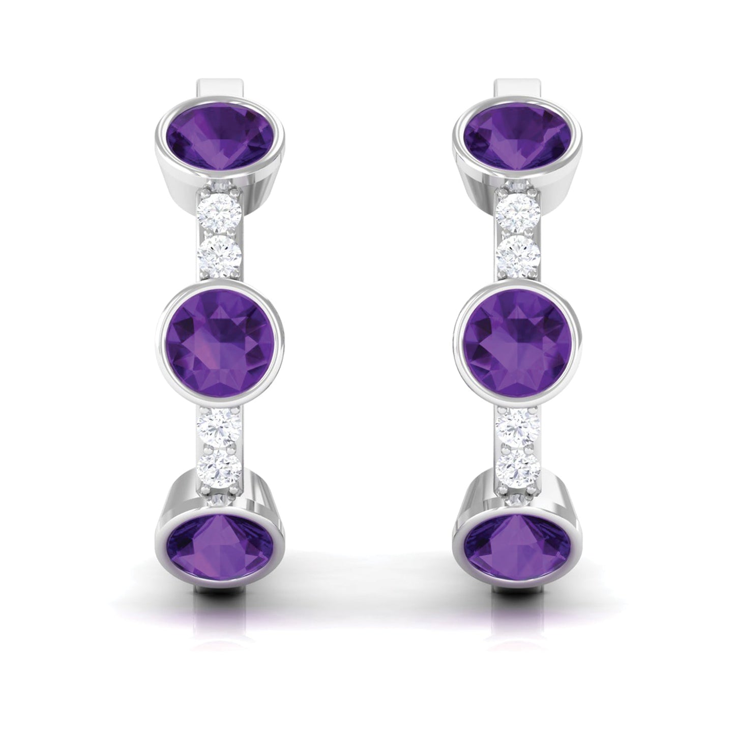 Certified Natural Amethyst Hoop Diamond Earrings