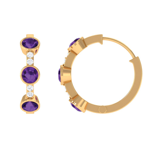 Certified Natural Amethyst Hoop Diamond Earrings