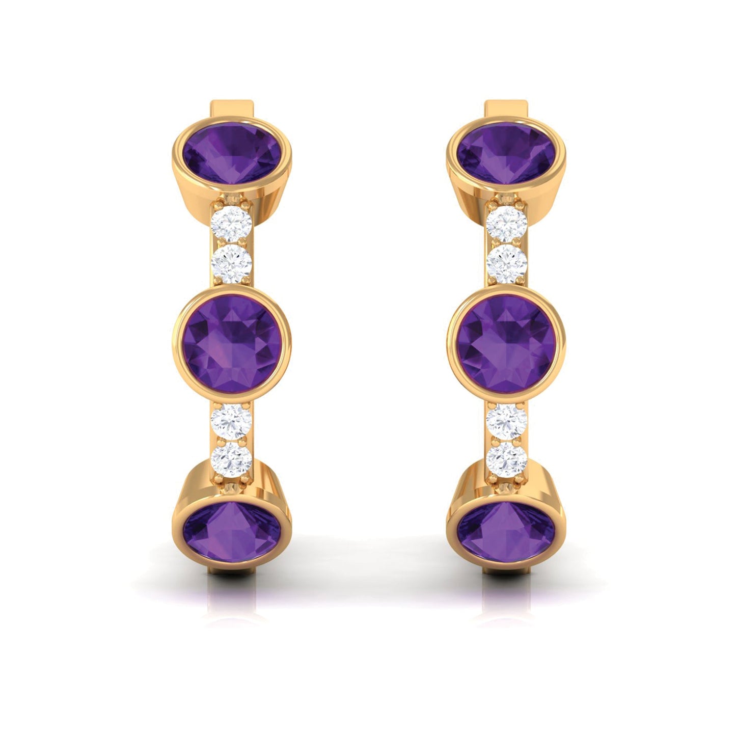 Certified Natural Amethyst Hoop Diamond Earrings