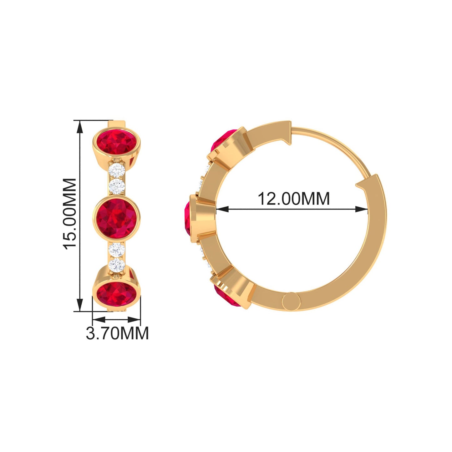 Lab Created Ruby and Diamond Hinged Hoop Earrings