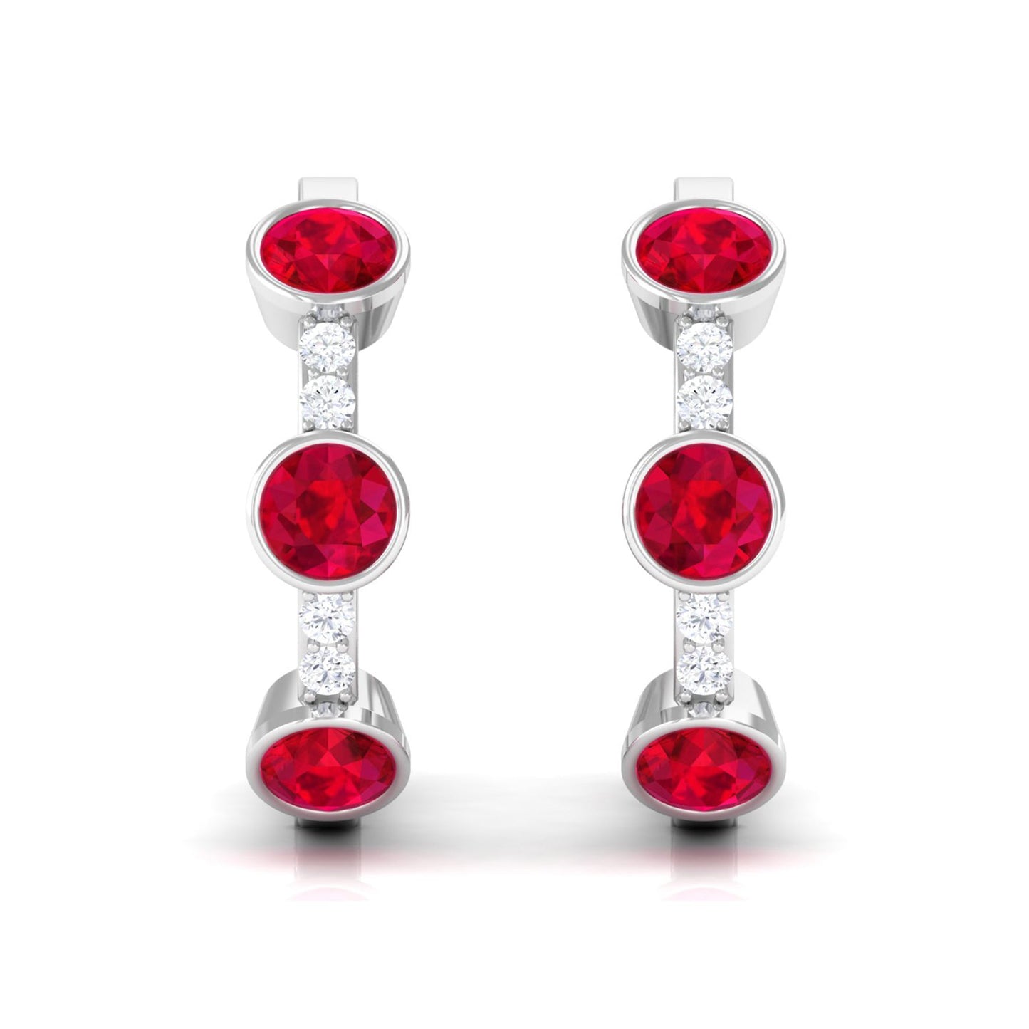 Lab Created Ruby and Diamond Hinged Hoop Earrings