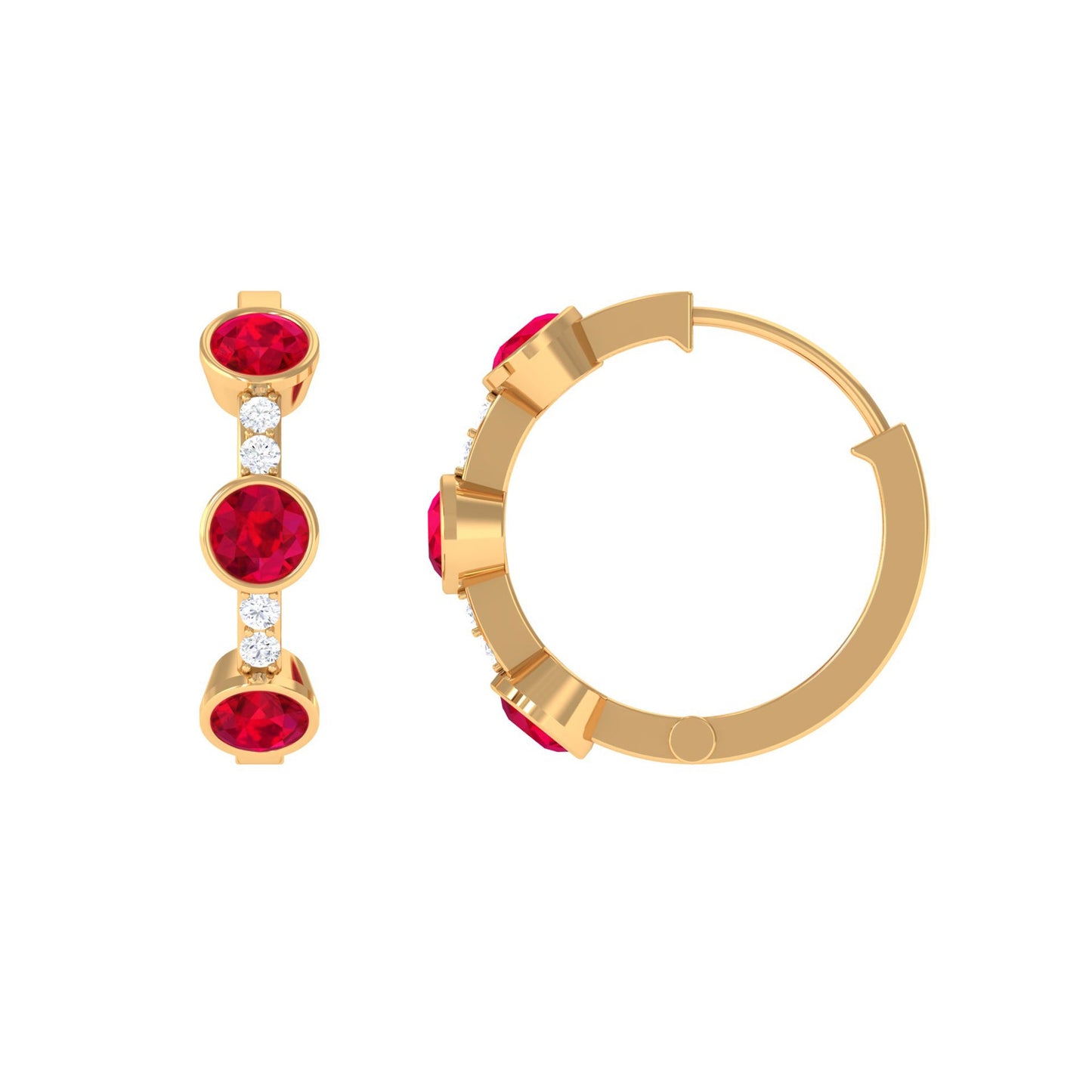 Lab Created Ruby and Diamond Hinged Hoop Earrings