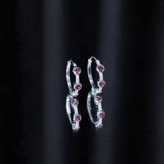 Bezel Set Pink Tourmaline Hinged Hoop Earrings with Diamond