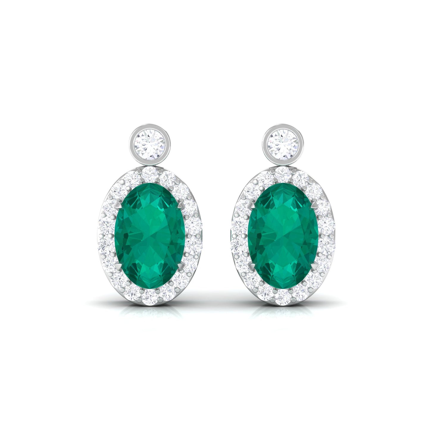 0.8 Carat Oval Emerald and Diamond Halo Stud Earrings