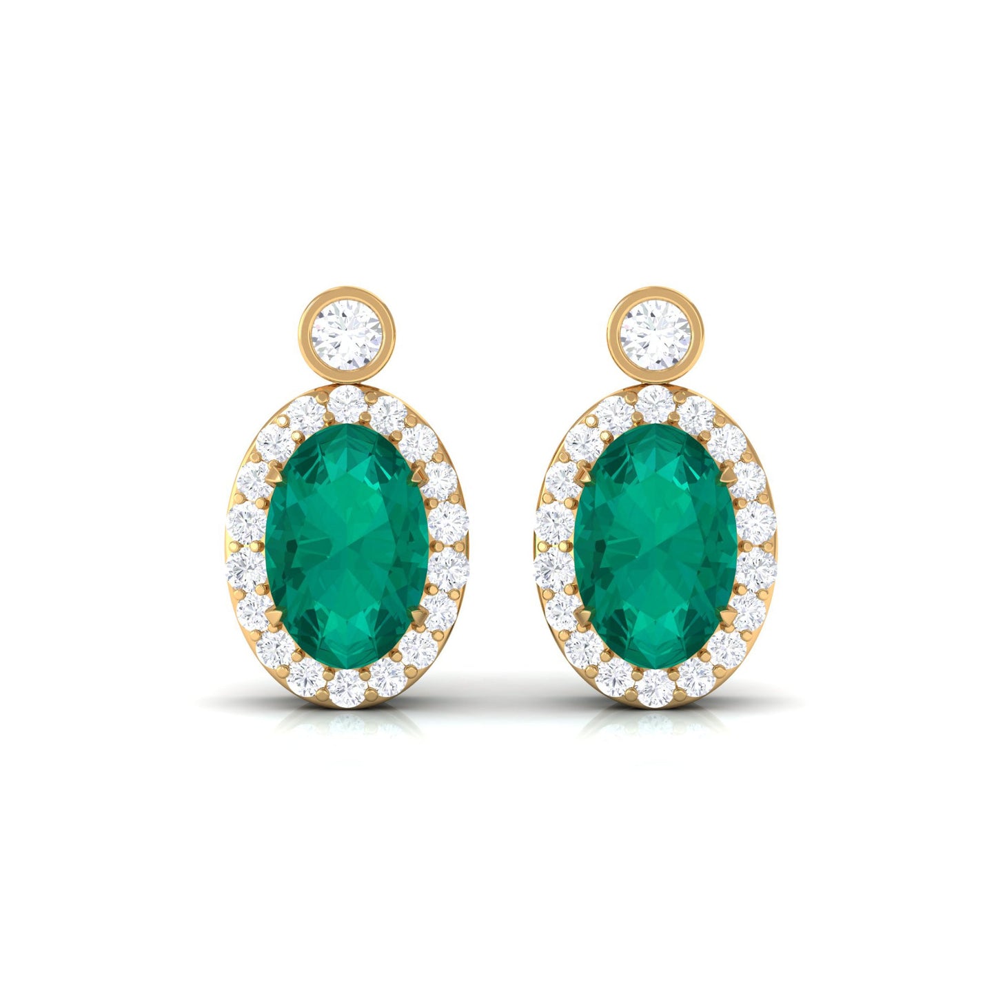 0.8 Carat Oval Emerald and Diamond Halo Stud Earrings