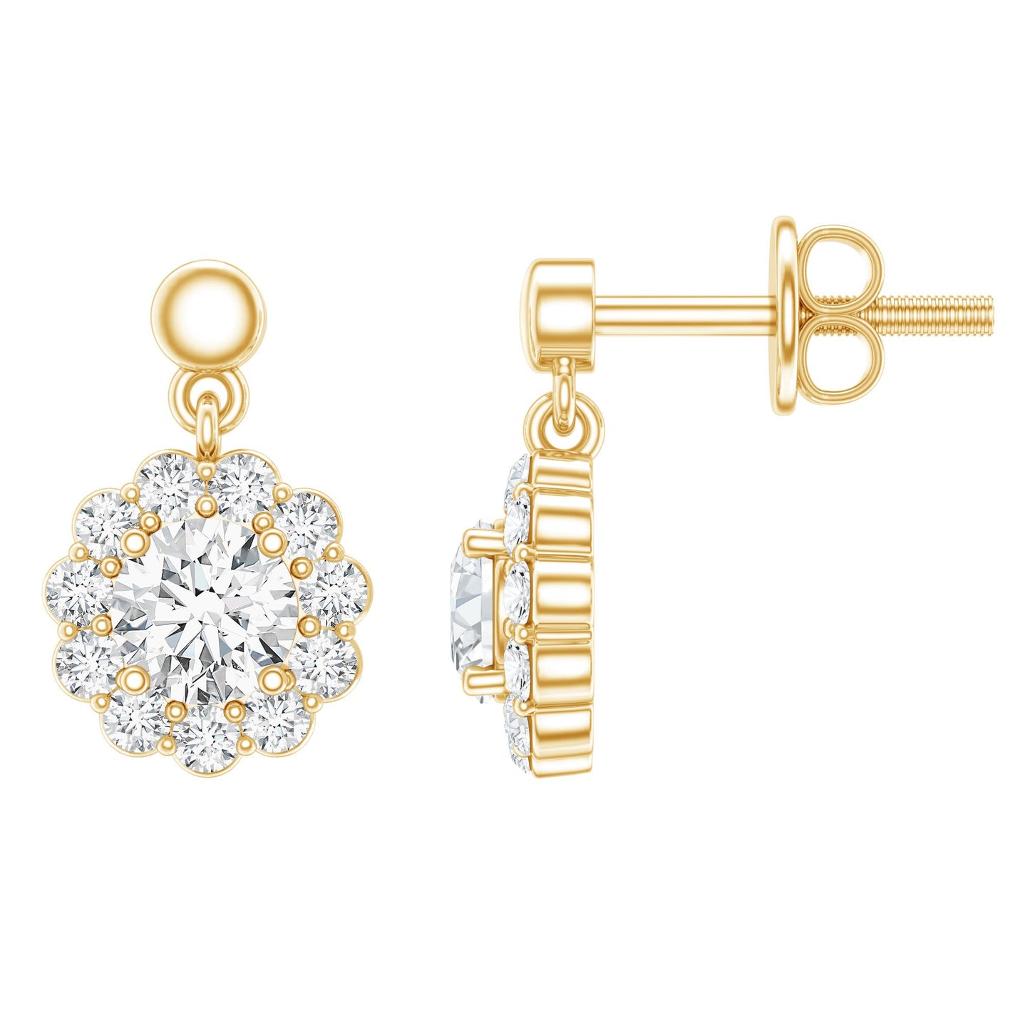 Certified Moissanite Flower Halo Drop Earrings