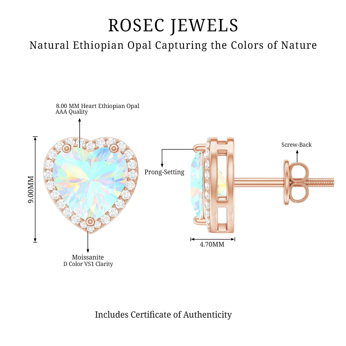 Natural Ethiopian Opal Heart Stud Earrings with Halo