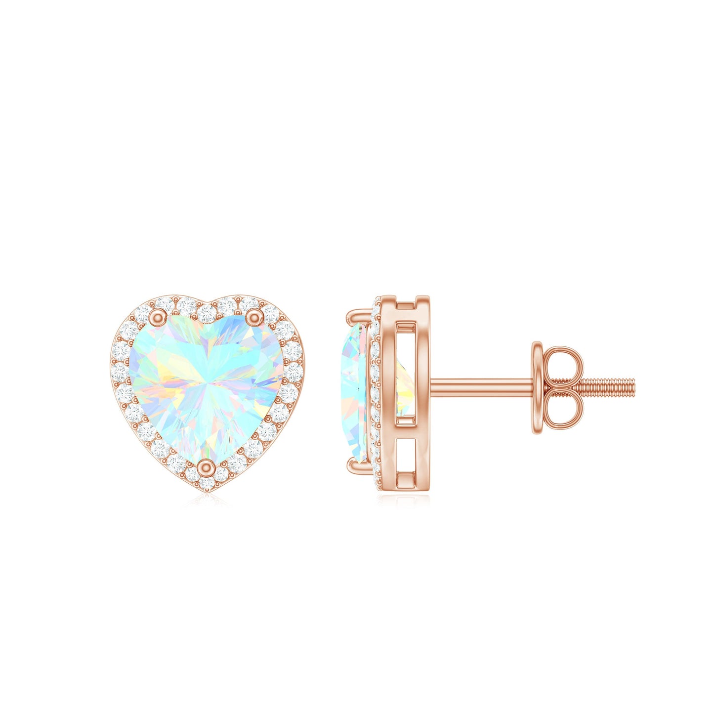 Natural Ethiopian Opal Heart Stud Earrings with Halo