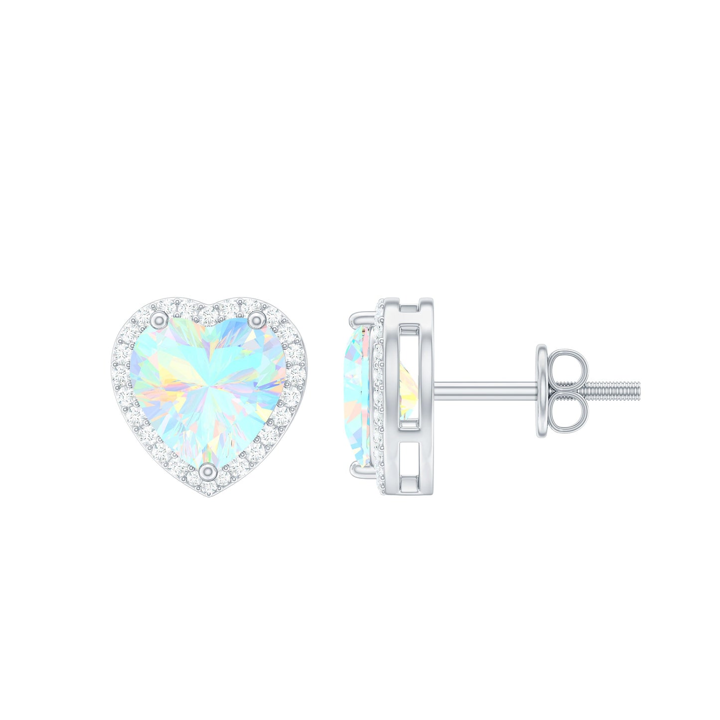 Natural Ethiopian Opal Heart Stud Earrings with Halo