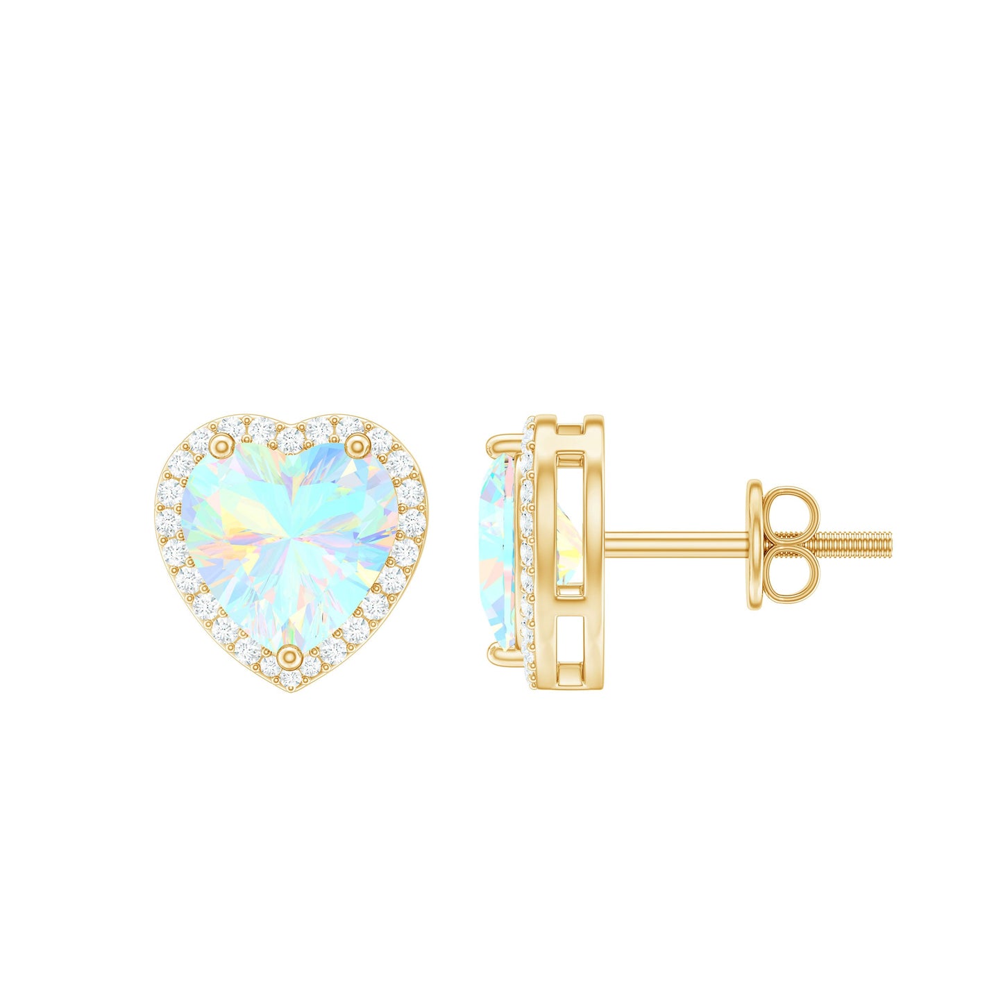 Natural Ethiopian Opal Heart Stud Earrings with Halo