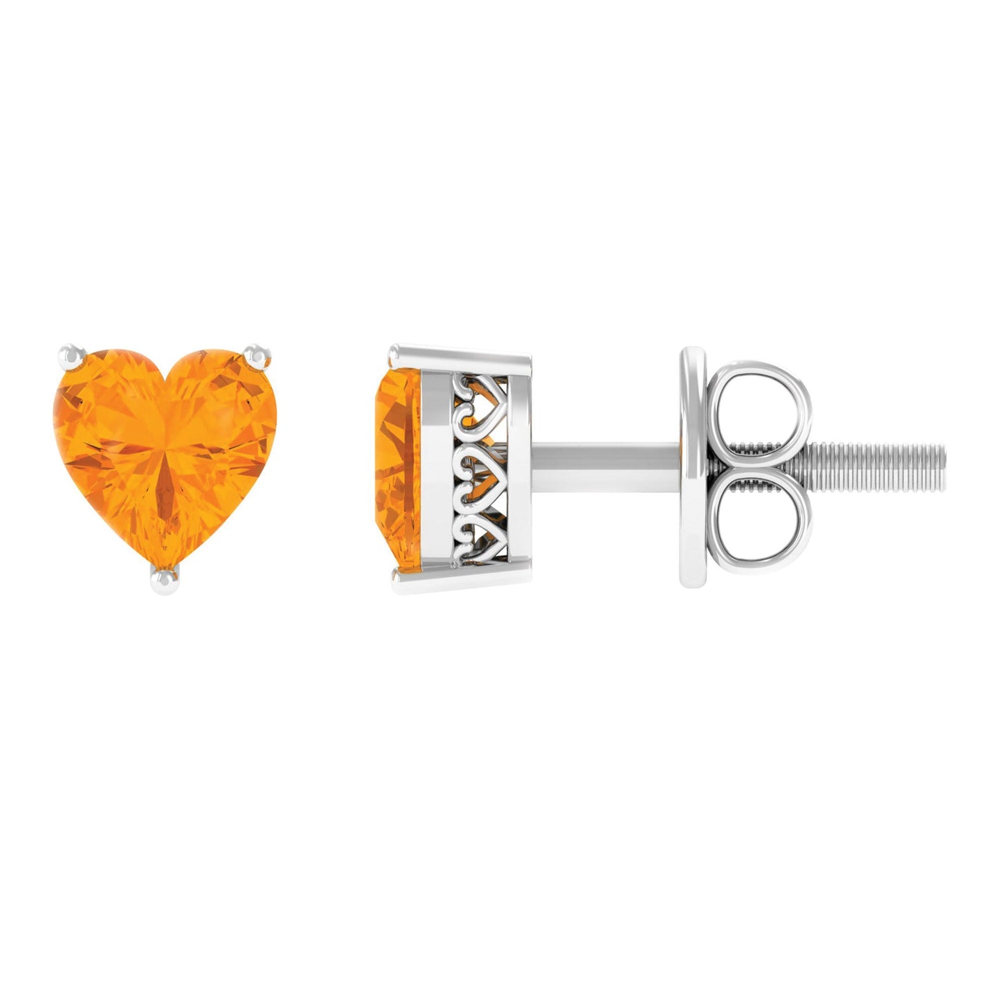 1.8 Carat Heart Shape Fire Opal Solitaire Stud Earrings