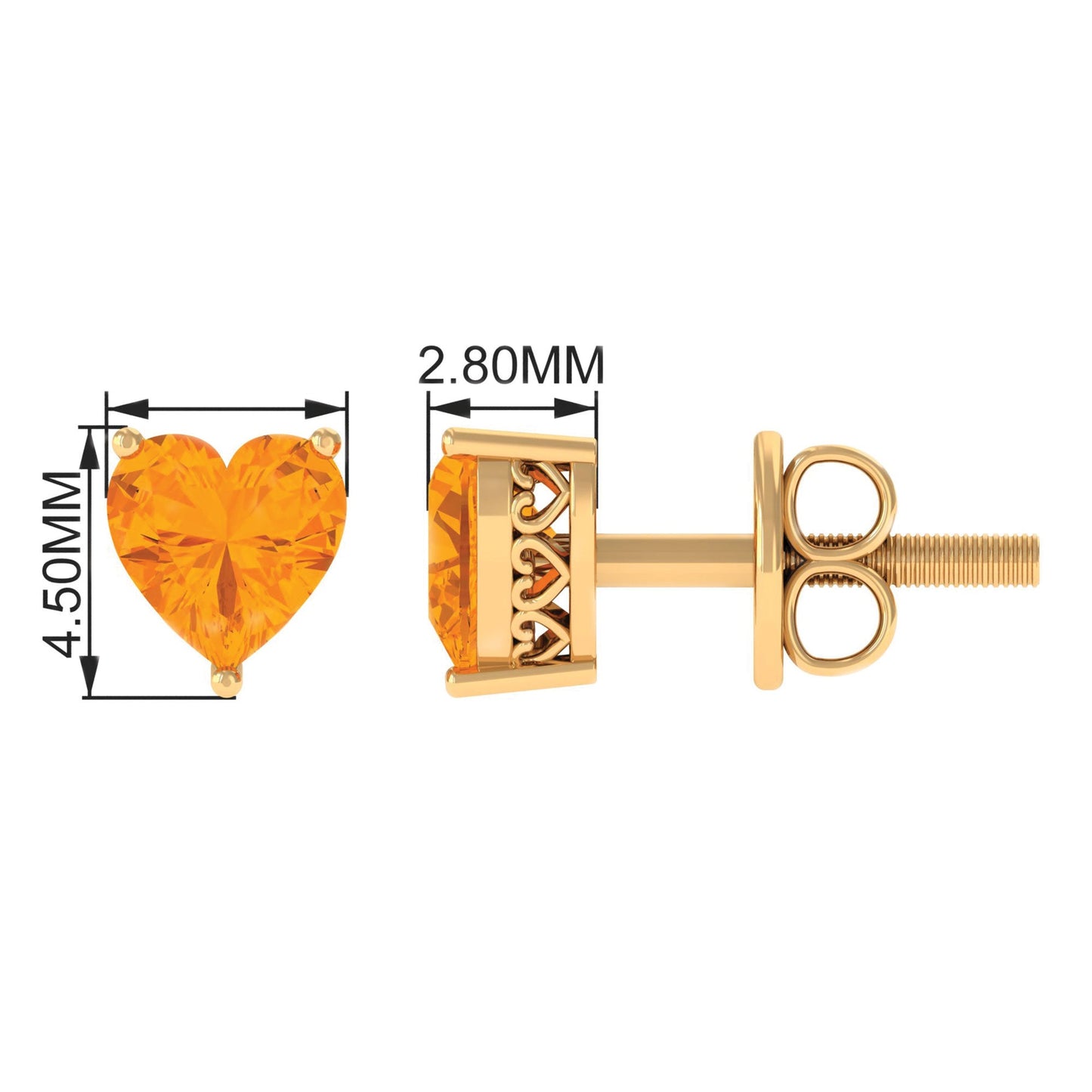 1.8 Carat Heart Shape Fire Opal Solitaire Stud Earrings