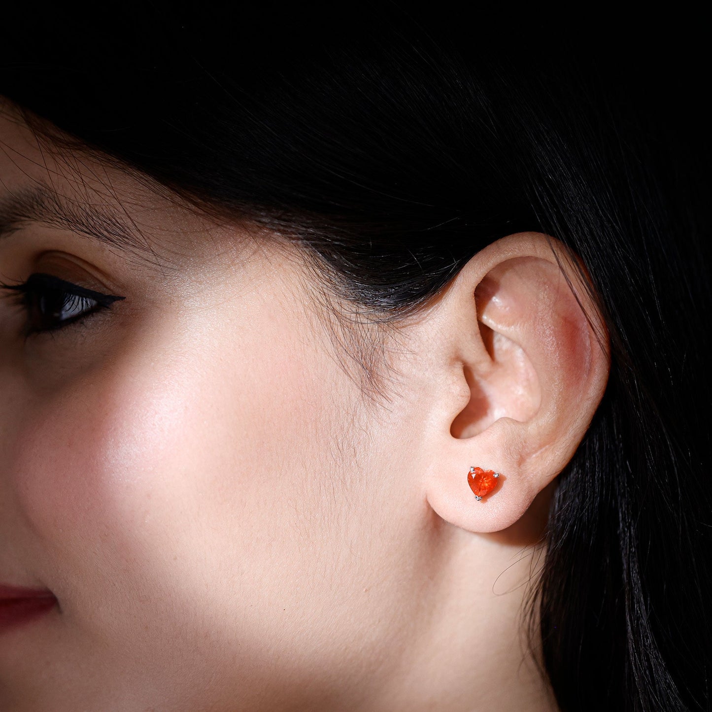 1.8 Carat Heart Shape Fire Opal Solitaire Stud Earrings
