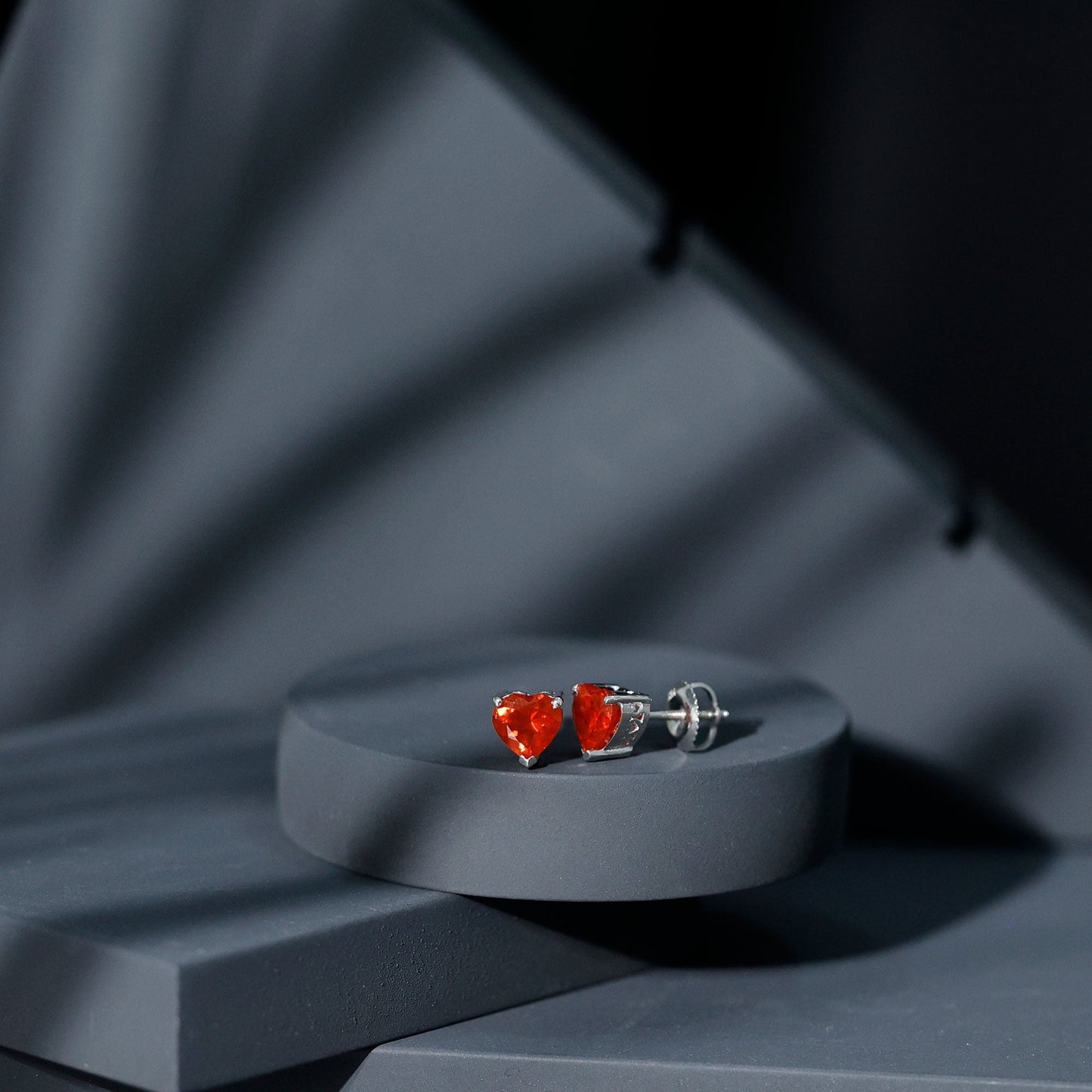 1.8 Carat Heart Shape Fire Opal Solitaire Stud Earrings