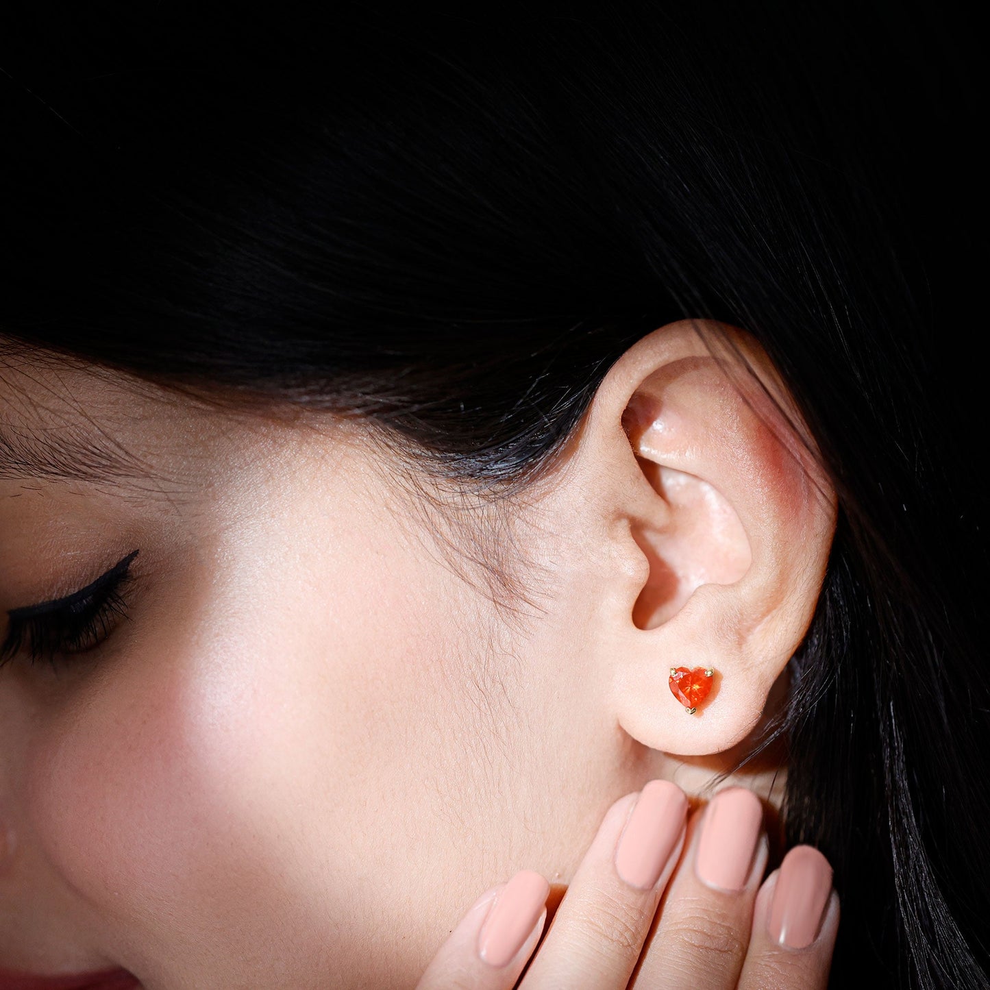 1.8 Carat Heart Shape Fire Opal Solitaire Stud Earrings