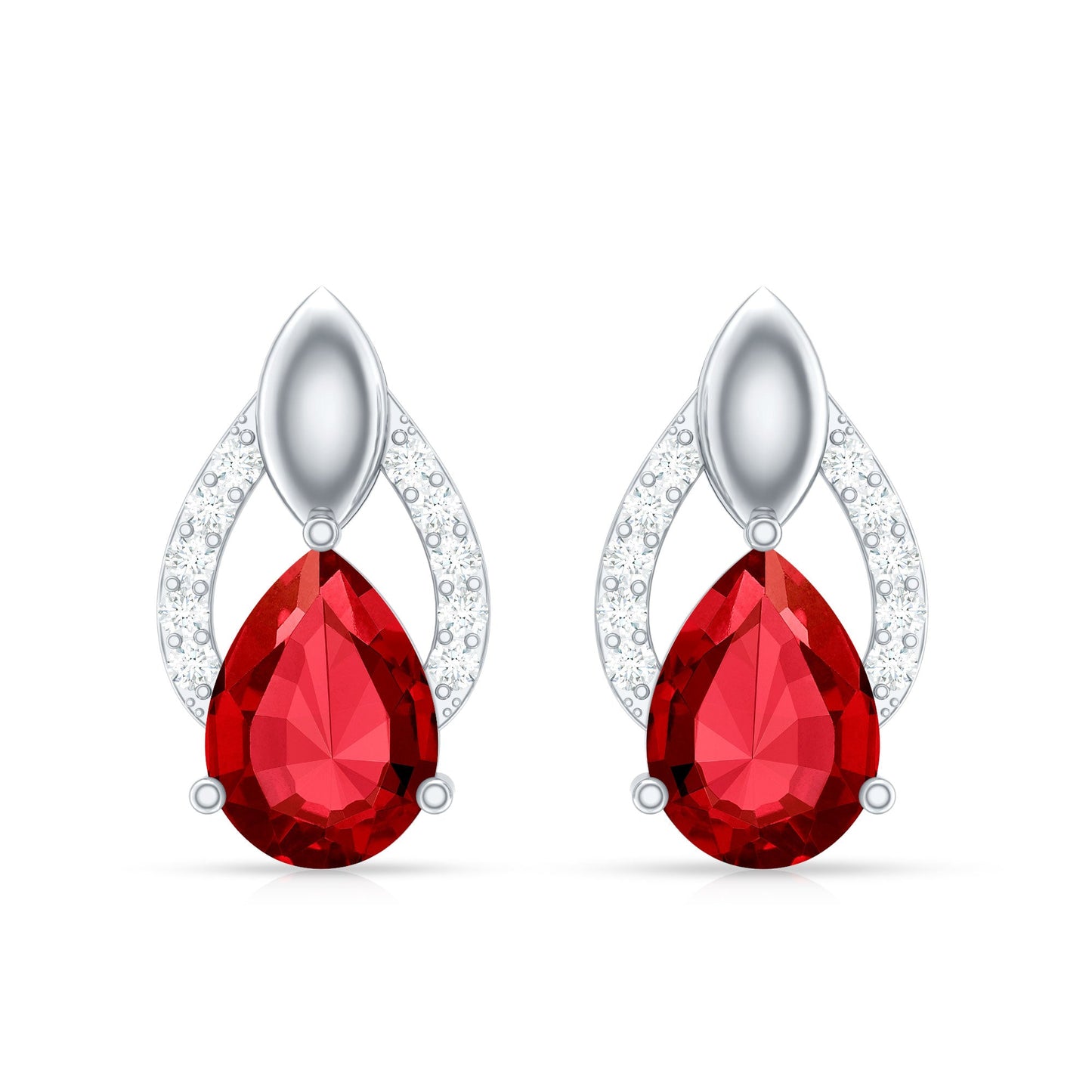 Pear Shaped Lab Created Ruby and Diamond Teardrop Stud Earrings