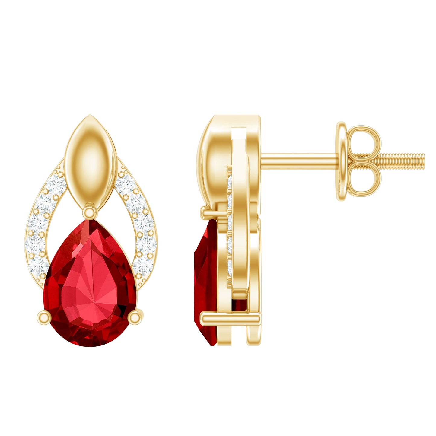 Pear Shaped Lab Created Ruby and Diamond Teardrop Stud Earrings