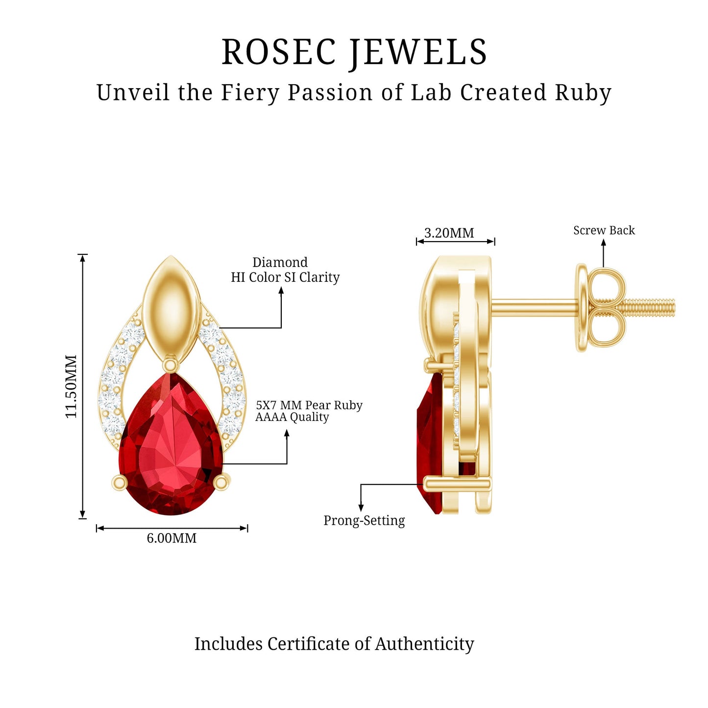Pear Shaped Lab Created Ruby and Diamond Teardrop Stud Earrings