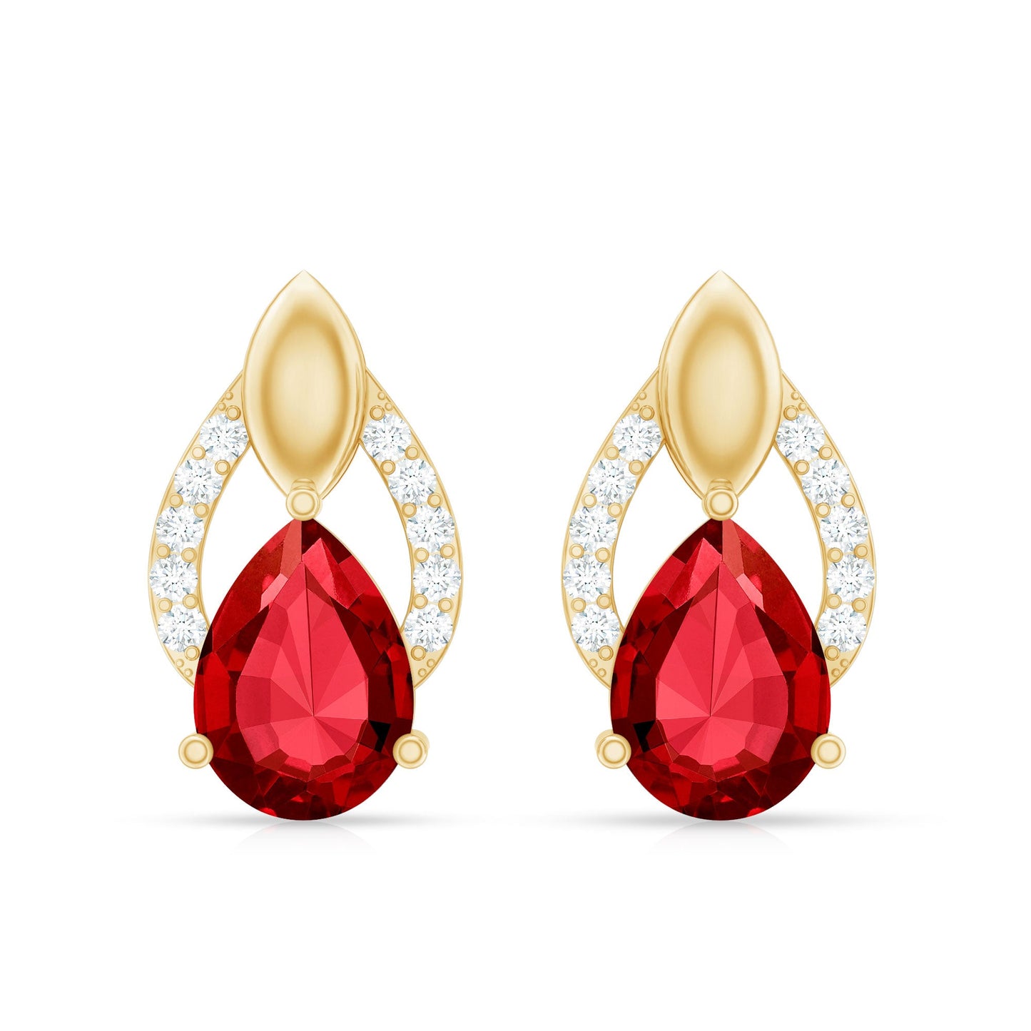 Pear Shaped Lab Created Ruby and Diamond Teardrop Stud Earrings